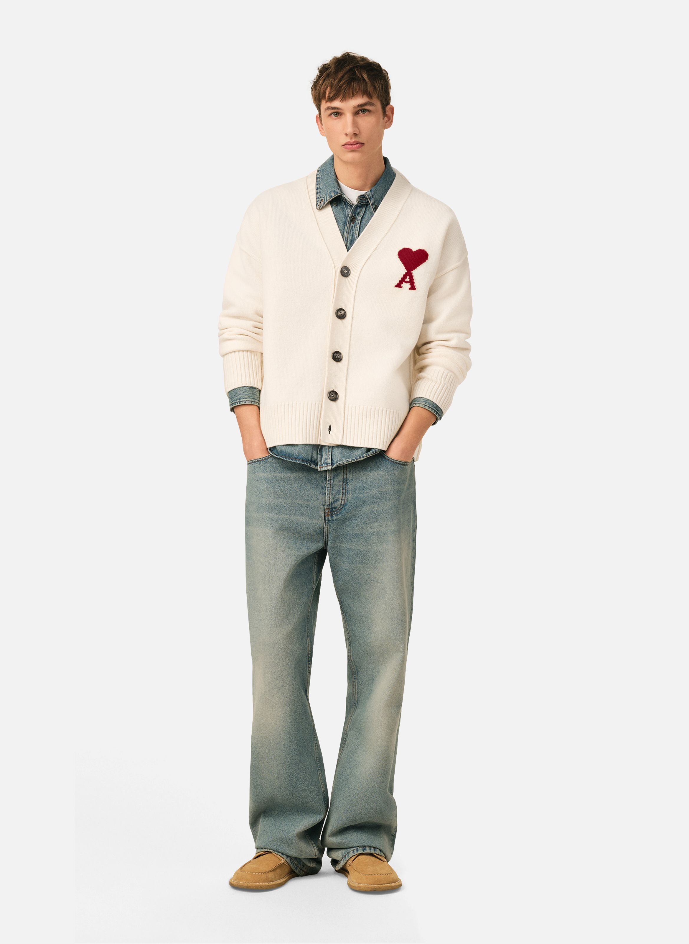 Cardigan unisexe en laine ami de coeur AMI PARIS Blanc