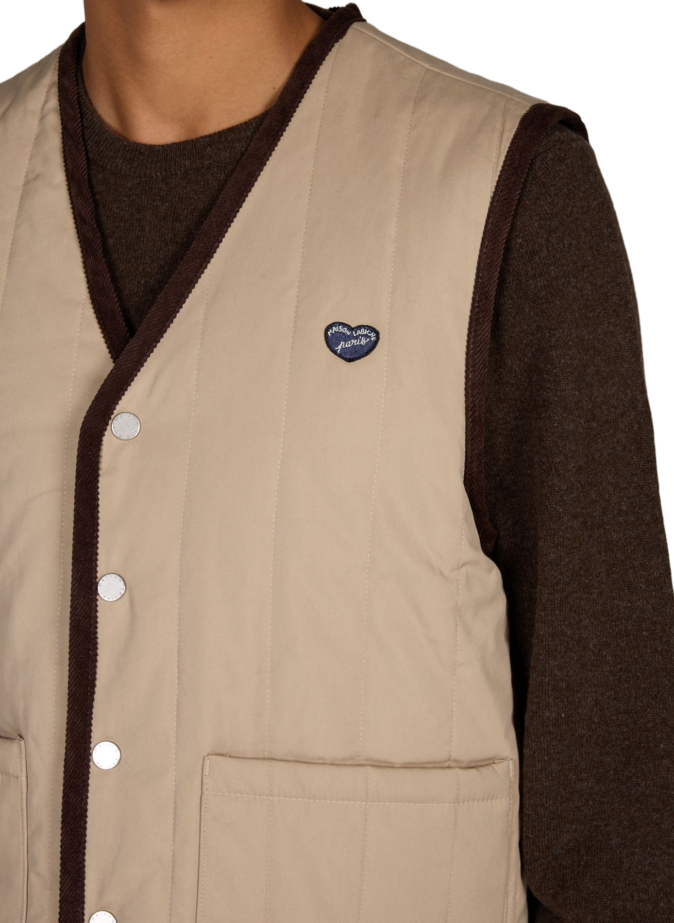 Getailleerde mouwloze reversibele bodywarmer van gemengd katoen MAISON LABICHE Beige