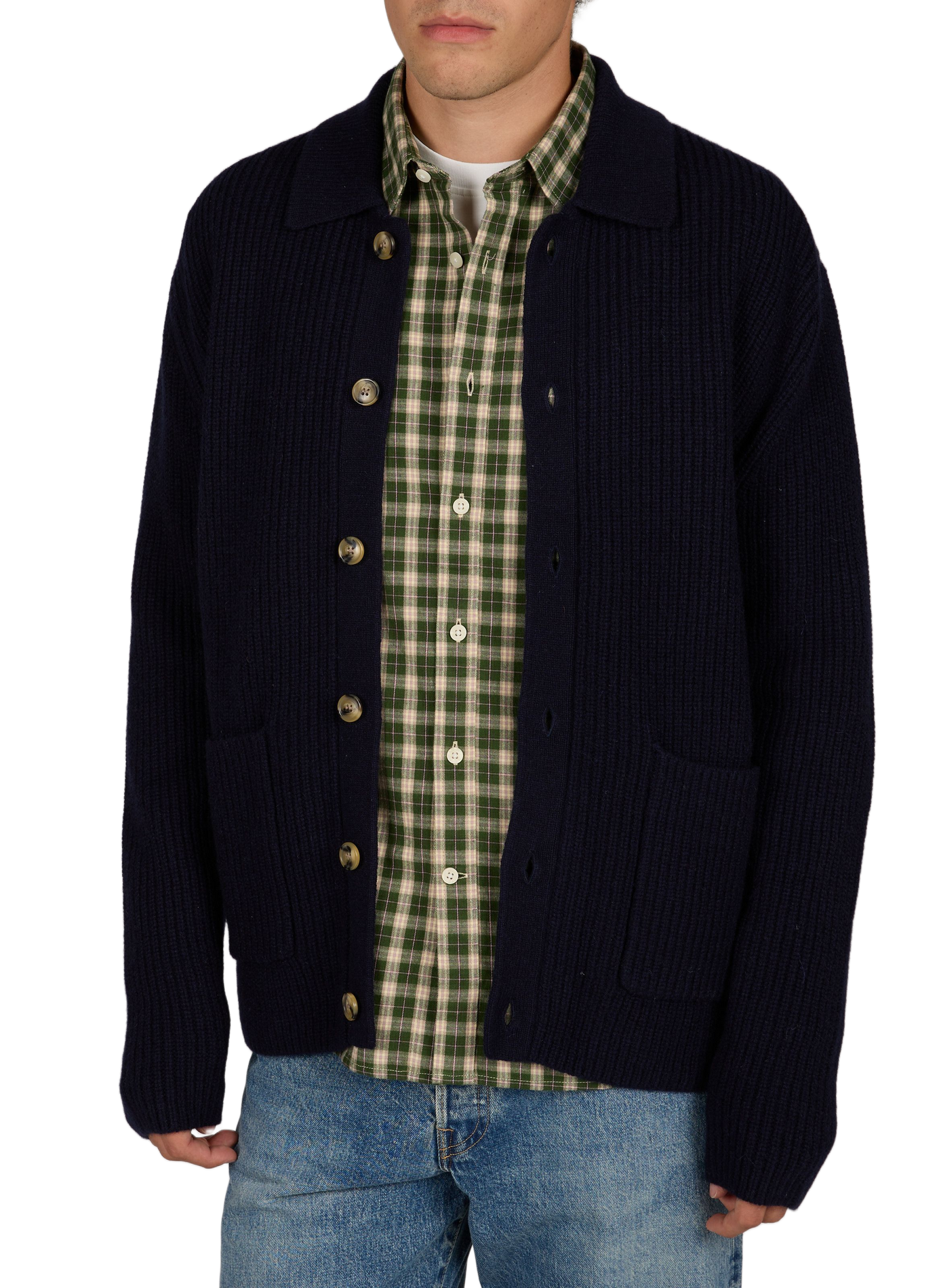 Plain wool buttoned cardigan MAISON LABICHE Blue