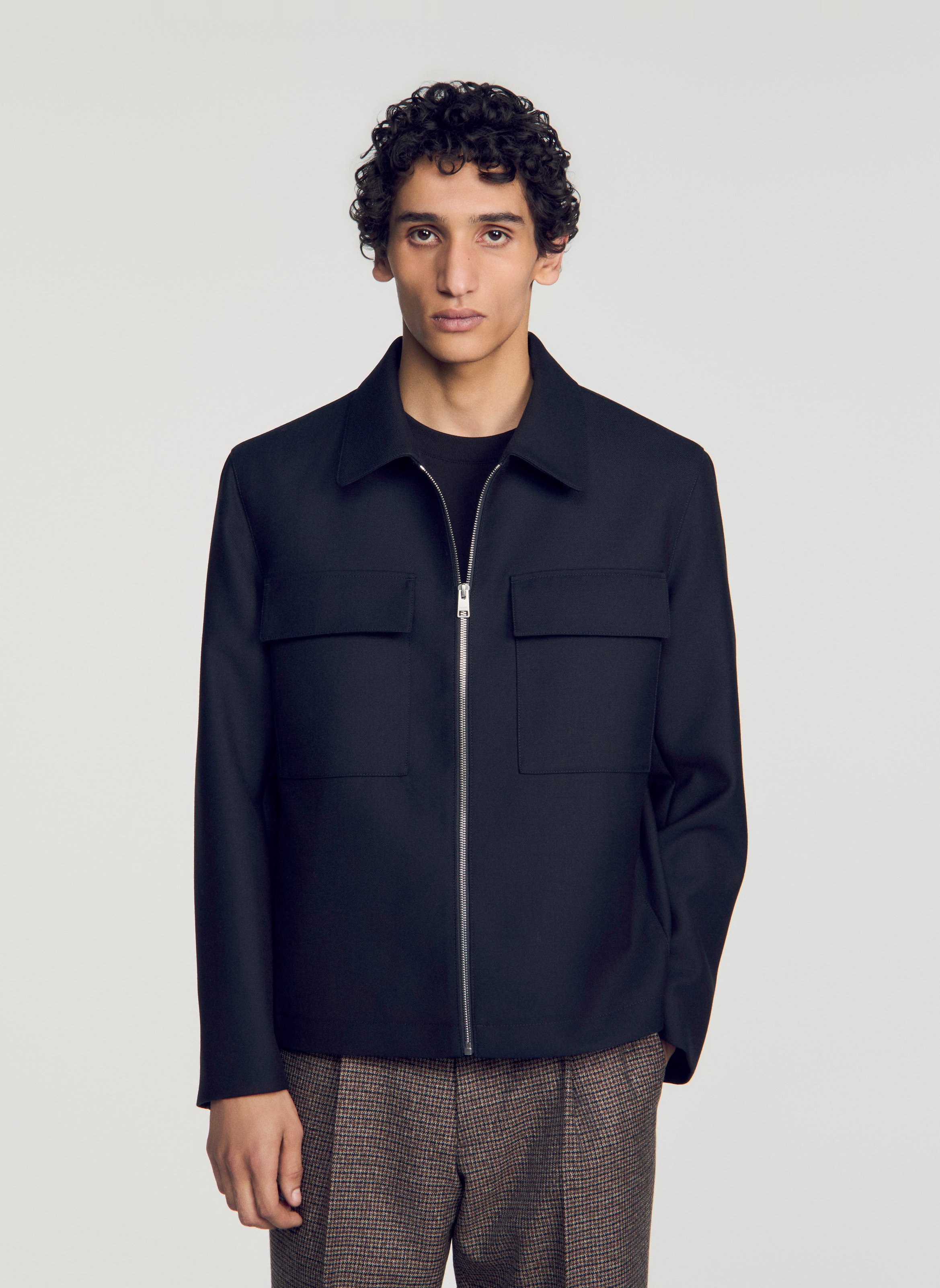 Blouson droit col classique SANDRO Bleu