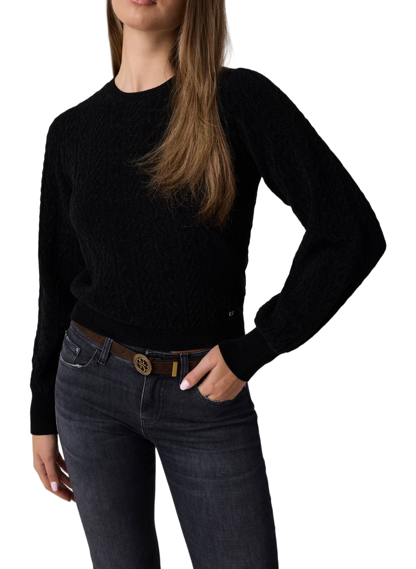 Pull cintrée Joanna côtelé GUESS Zwart