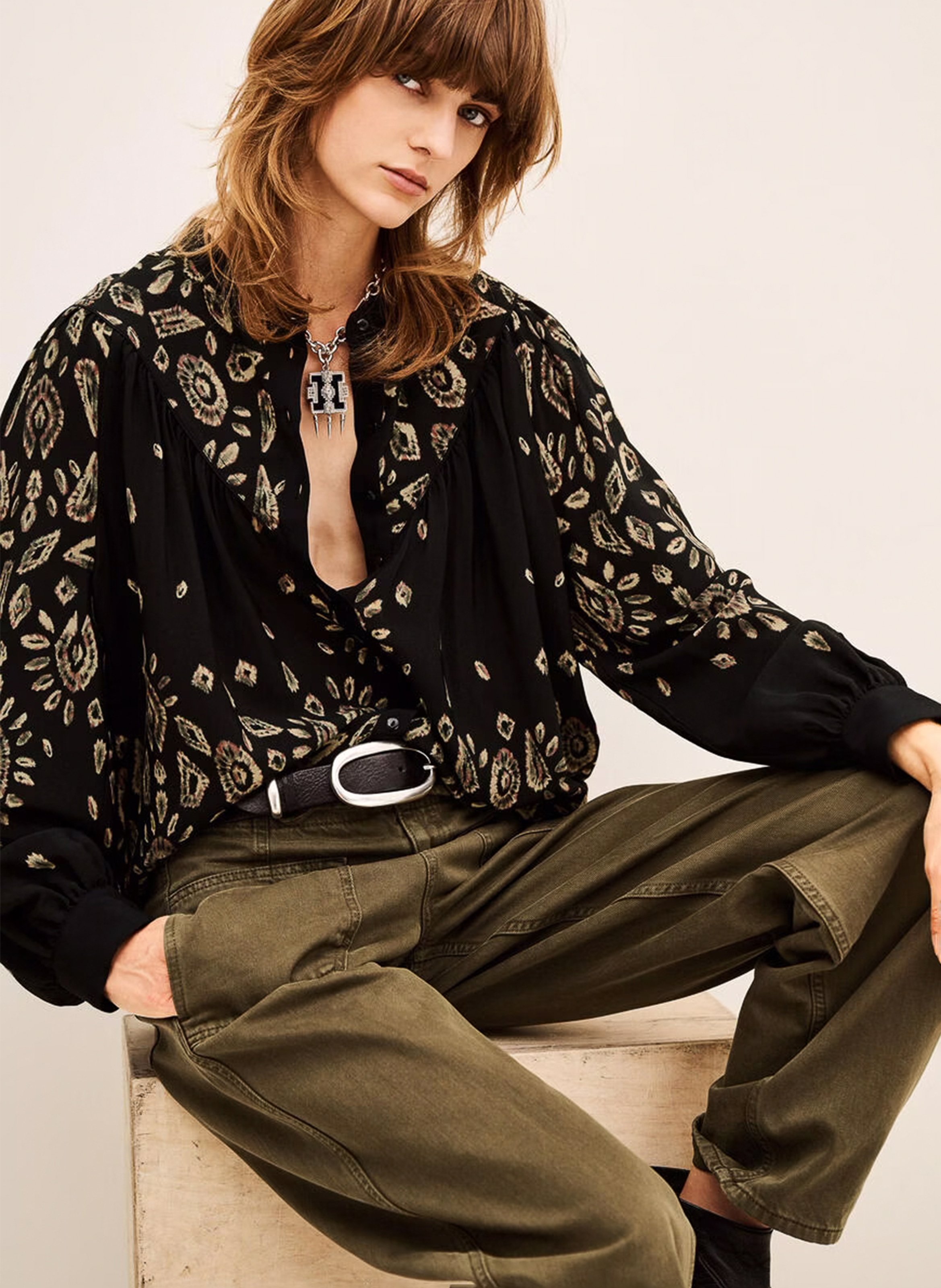 Blouse col rond imprimée brava BA&SH Noir