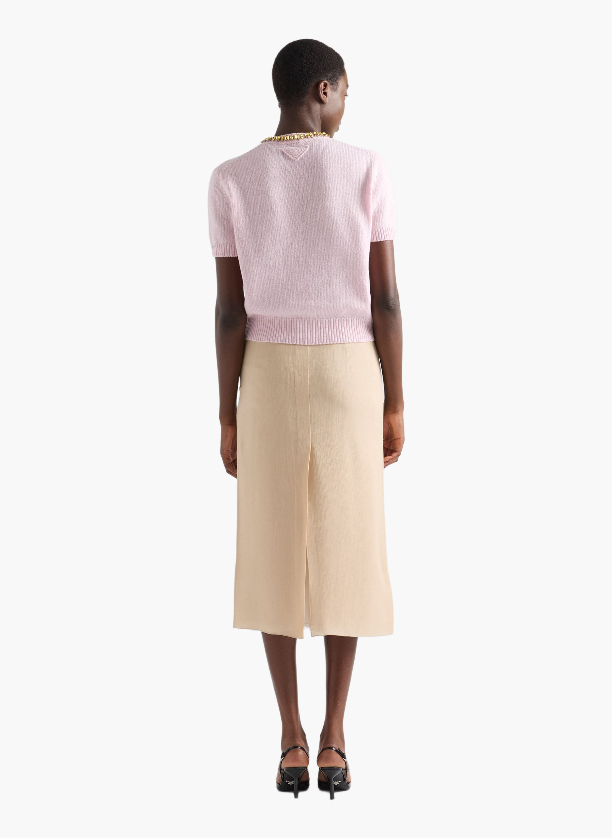 Pull à col rond en laine et cachemire PRADA Rose