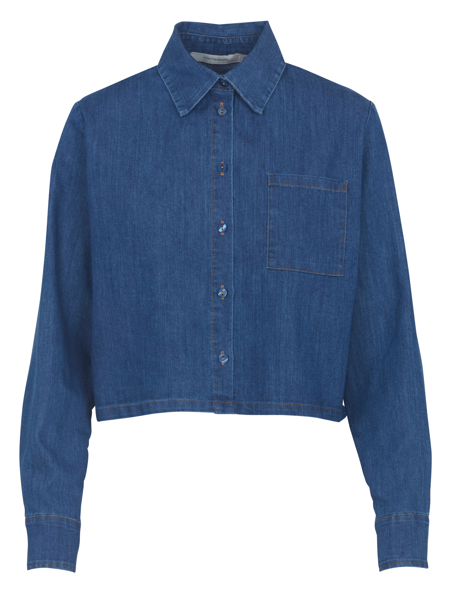 Kort, ruimvallend denimoverhemd LA FEE MARABOUTEE Blauw