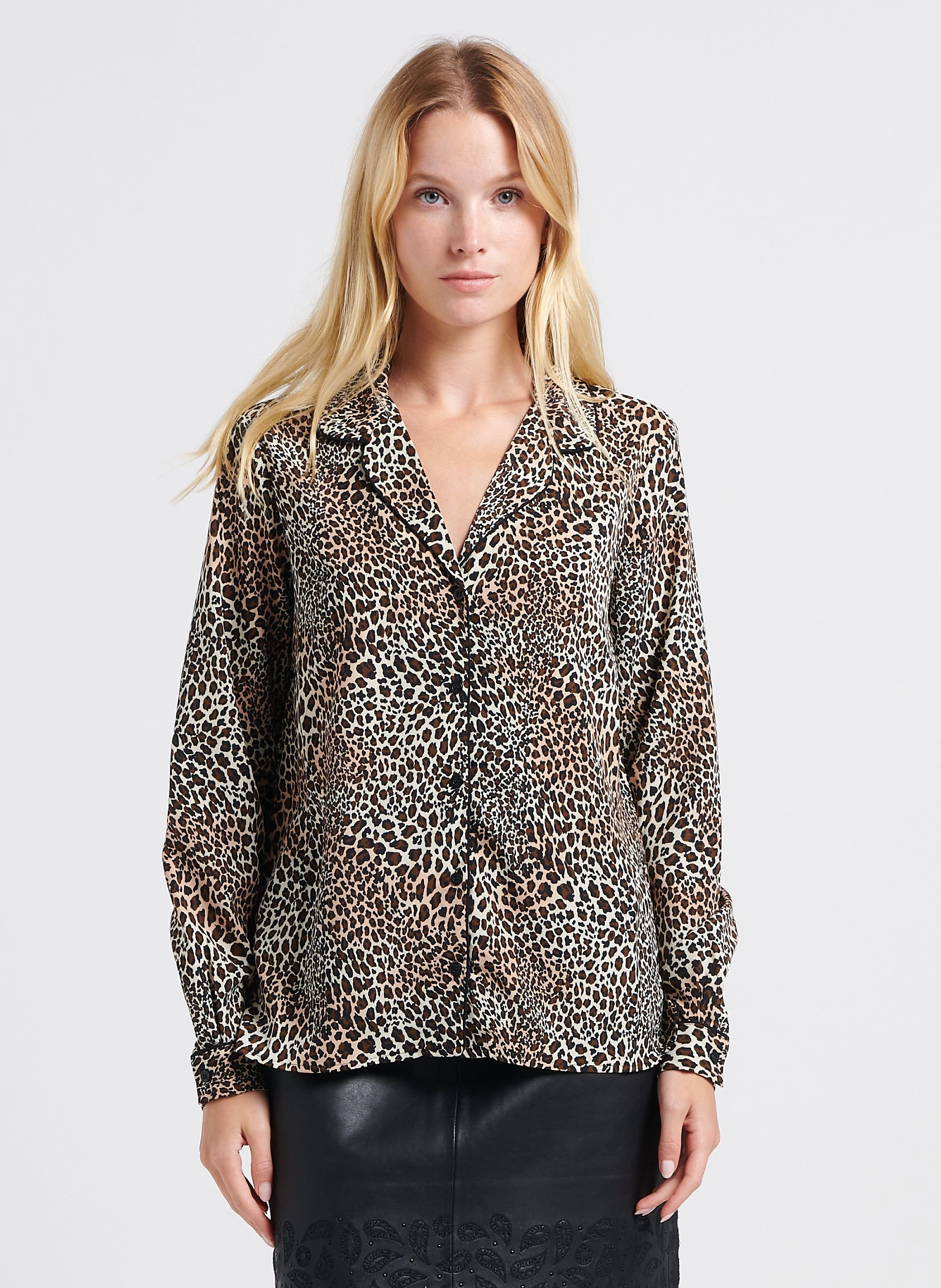 Blouse col tailleur imprimée léopard