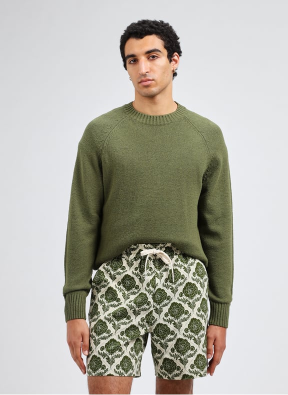 Straight fit cotton blend sweater Green by LES DEUX LES DEUX Straight fit cotton blend sweater Green