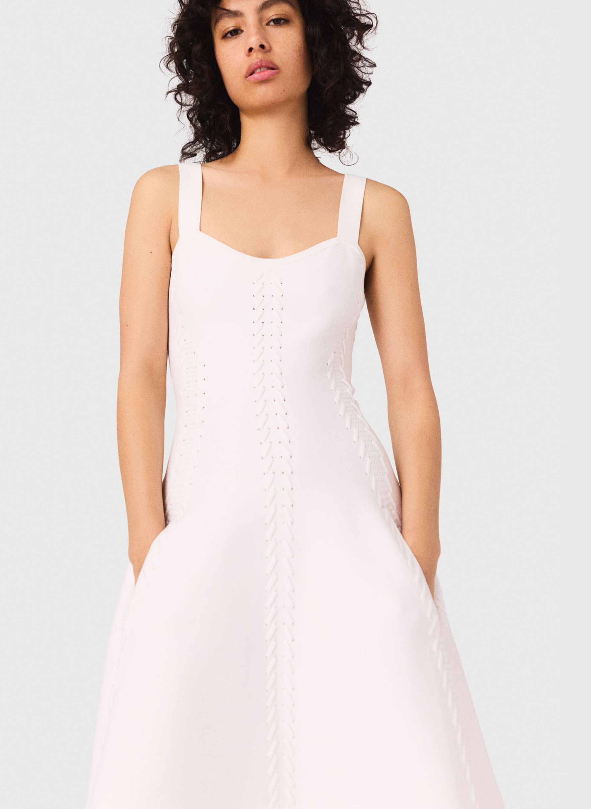 Robe midi patineuse à bretelles MAJE Blanc