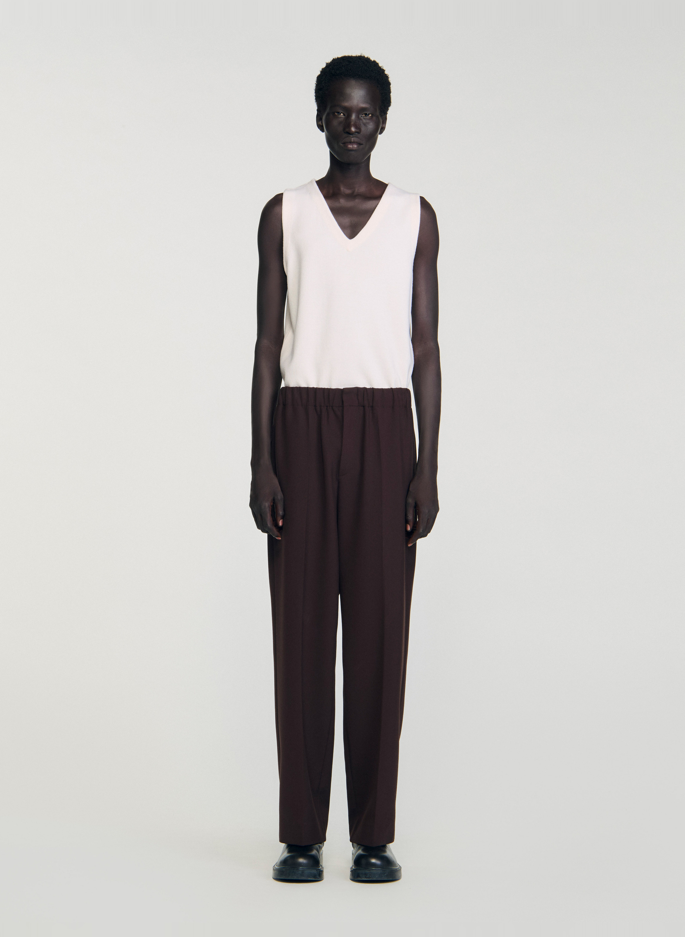 Pantalon large en jersey SANDRO Marron