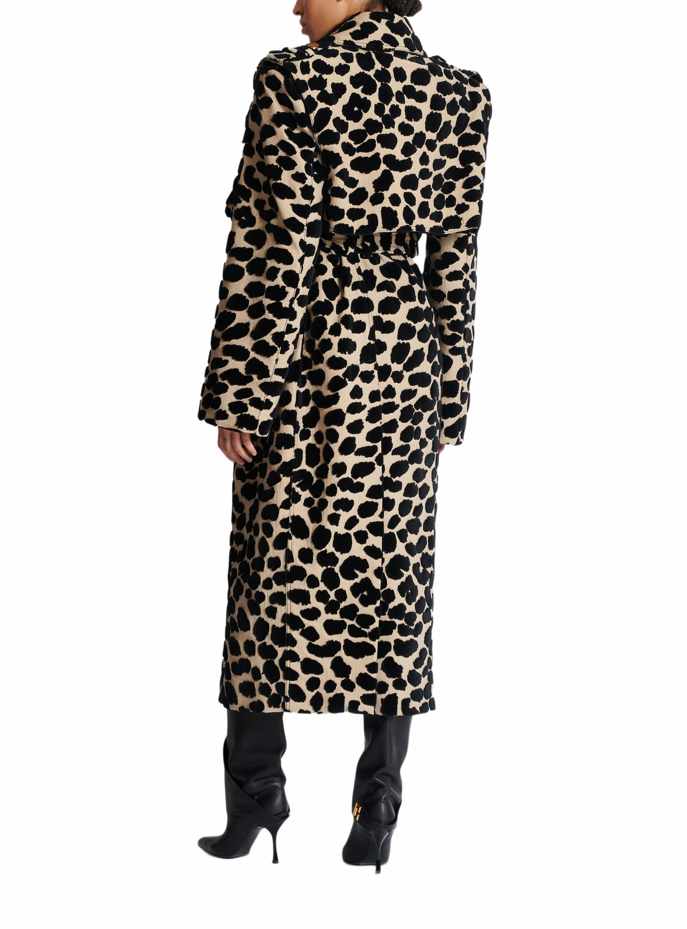 Trench ceinturé en jacquard motif léopard BALMAIN Noir