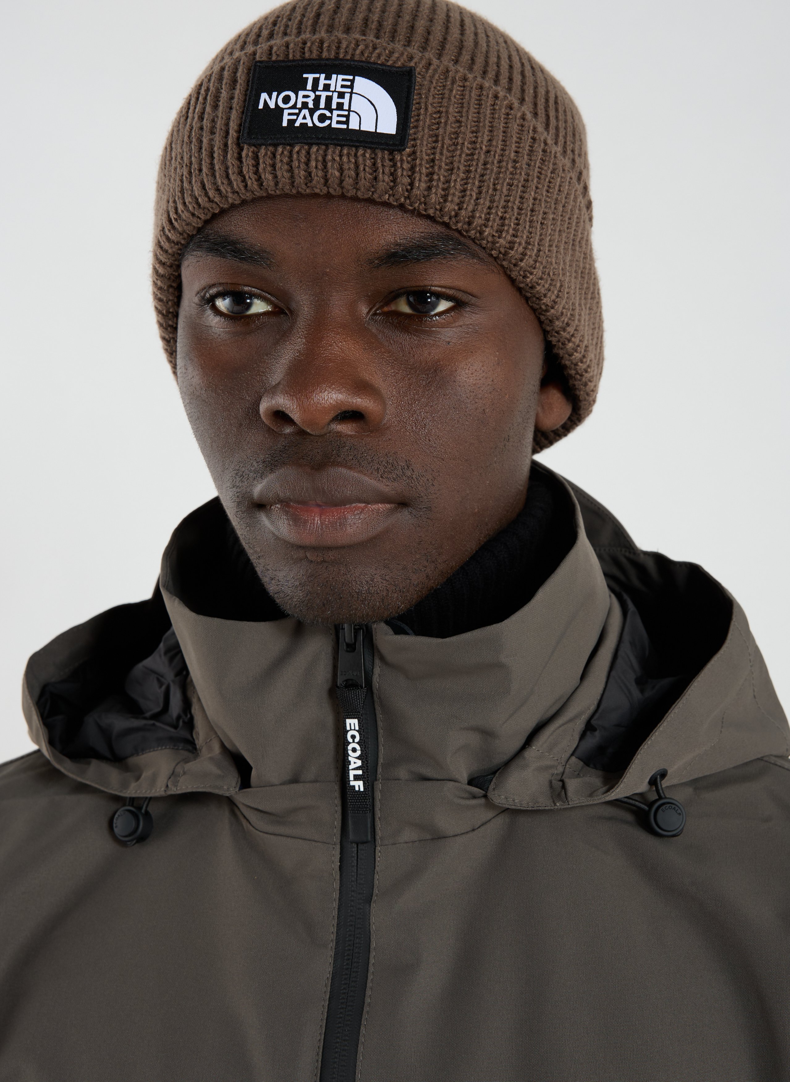 Embroidered ribbed beanie THE NORTH FACE Brown