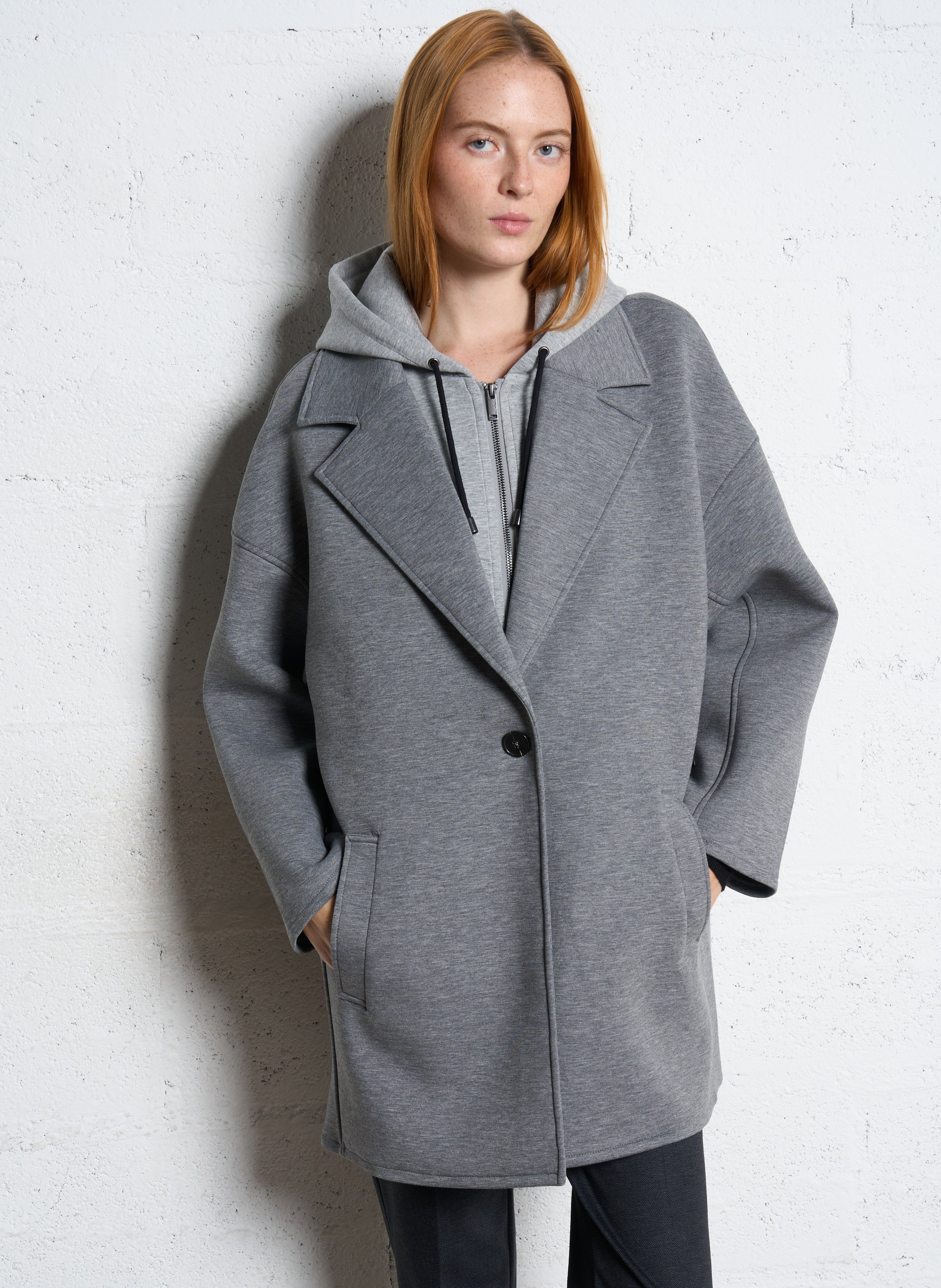 Manteau droit avec capuche amovible IKKS Gris