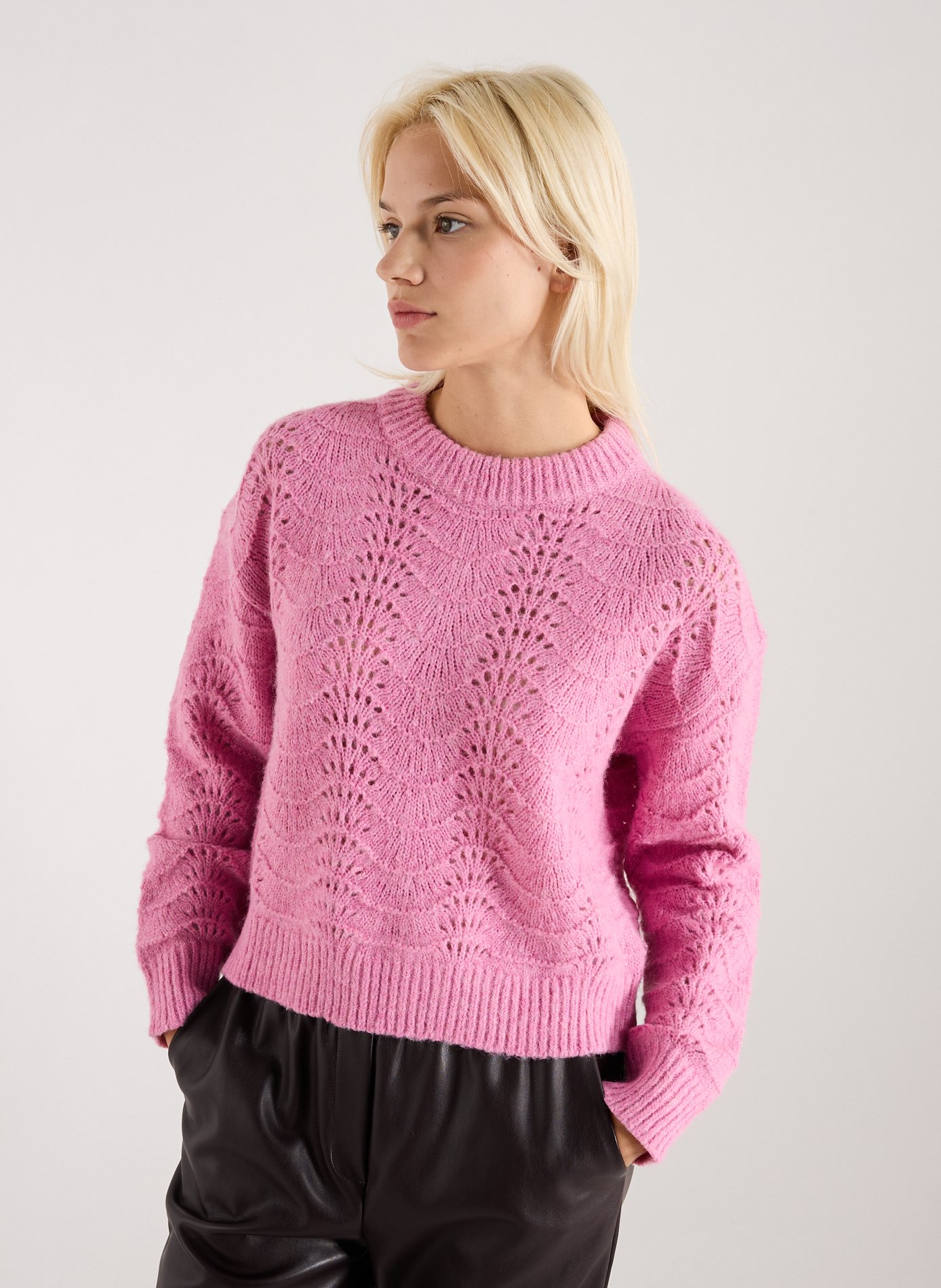 SUNCOO Pull ample en maille ajourée  Rose