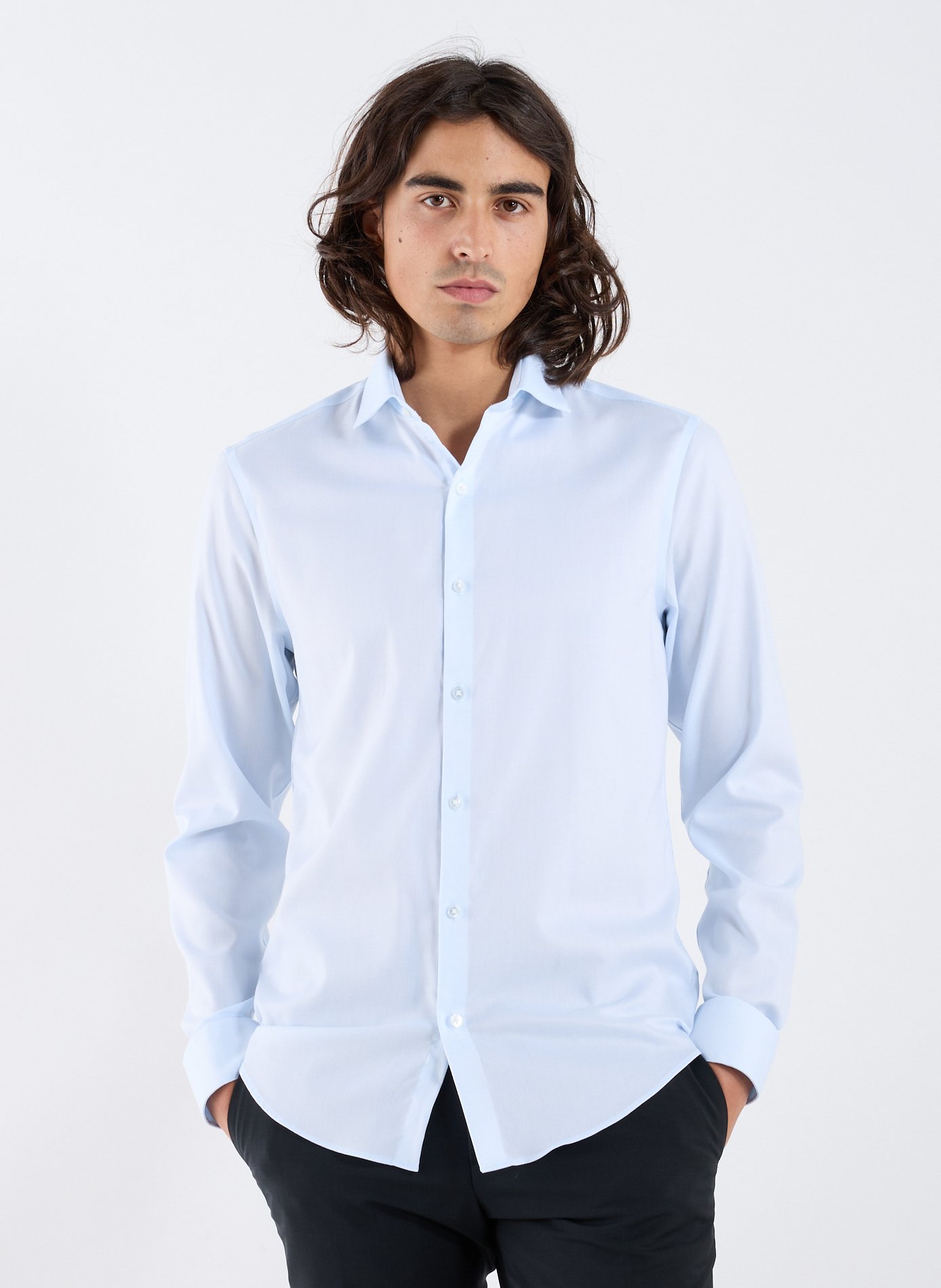 CALVIN KLEIN Slim cotton-blend shirt Blue