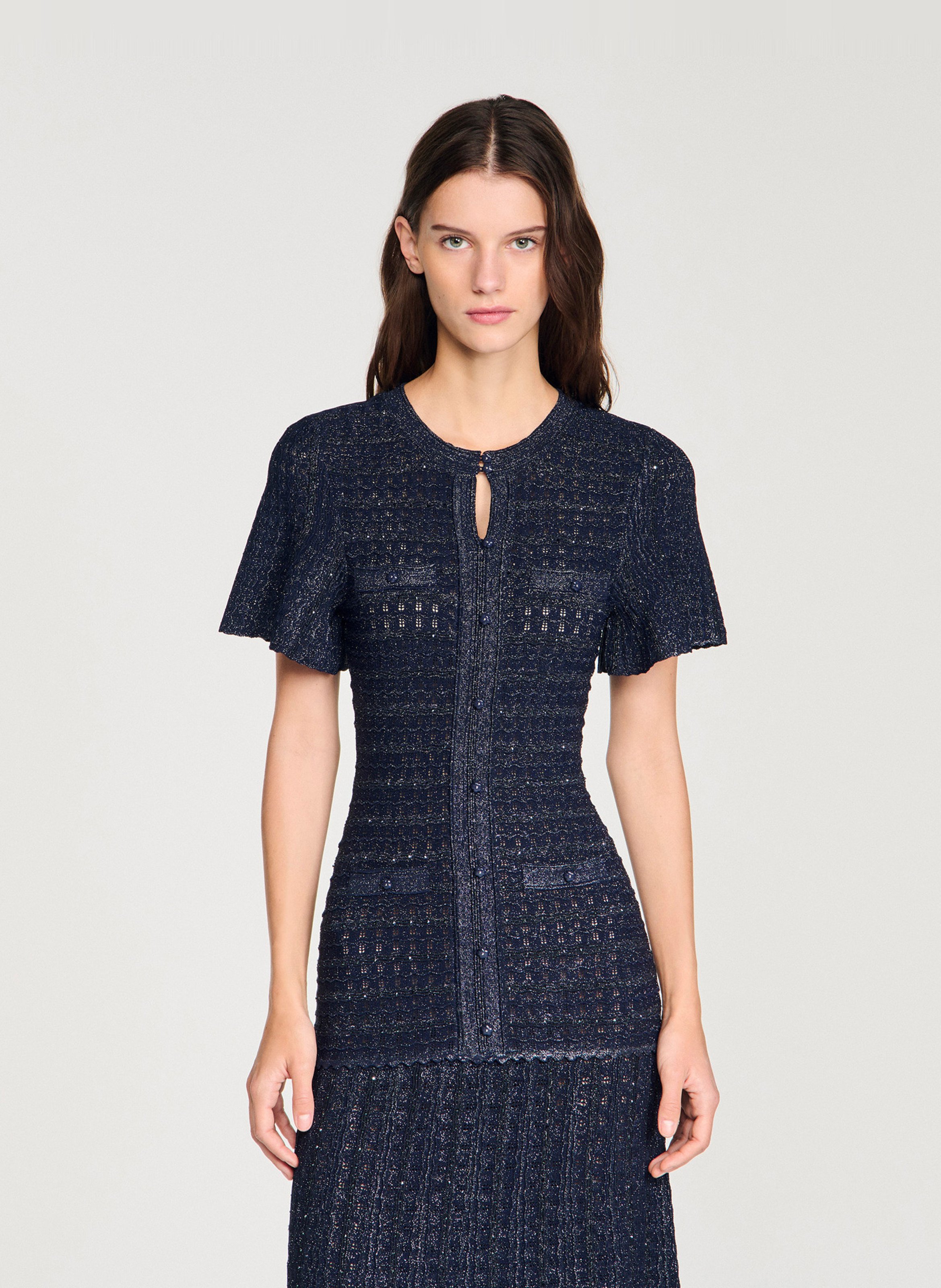 Robe longue ajustée en tweed pailleté SANDRO Bleu