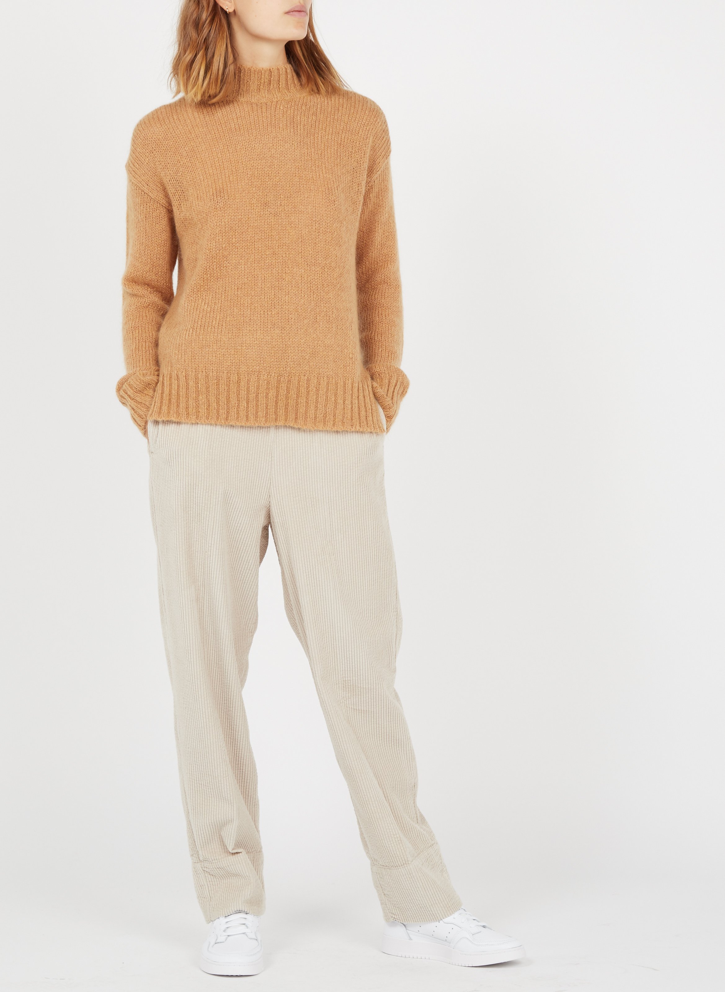 Pantalon large taille haute en velours côtelé padow AMERICAN VINTAGE Beige