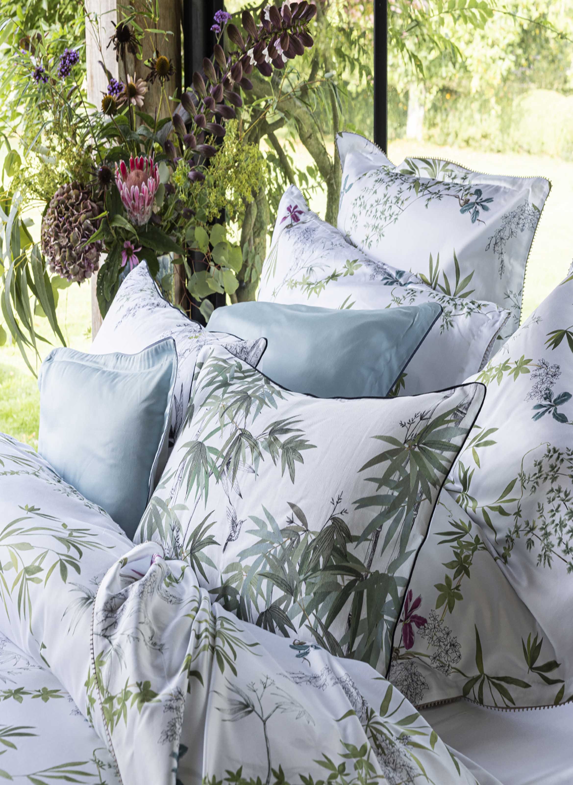 Taie d'oreiller imprimée en satin de coton bio, matin ALEXANDRE TURPAULT Blanc