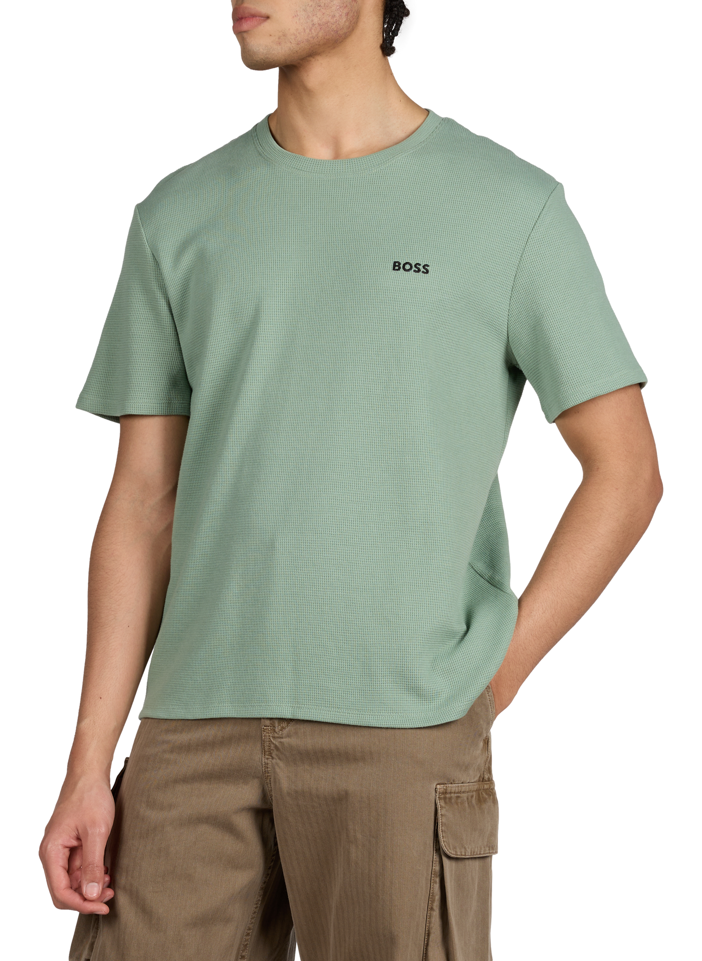 T-shirt à col rond en coton piqué mélangé BOSS Vert