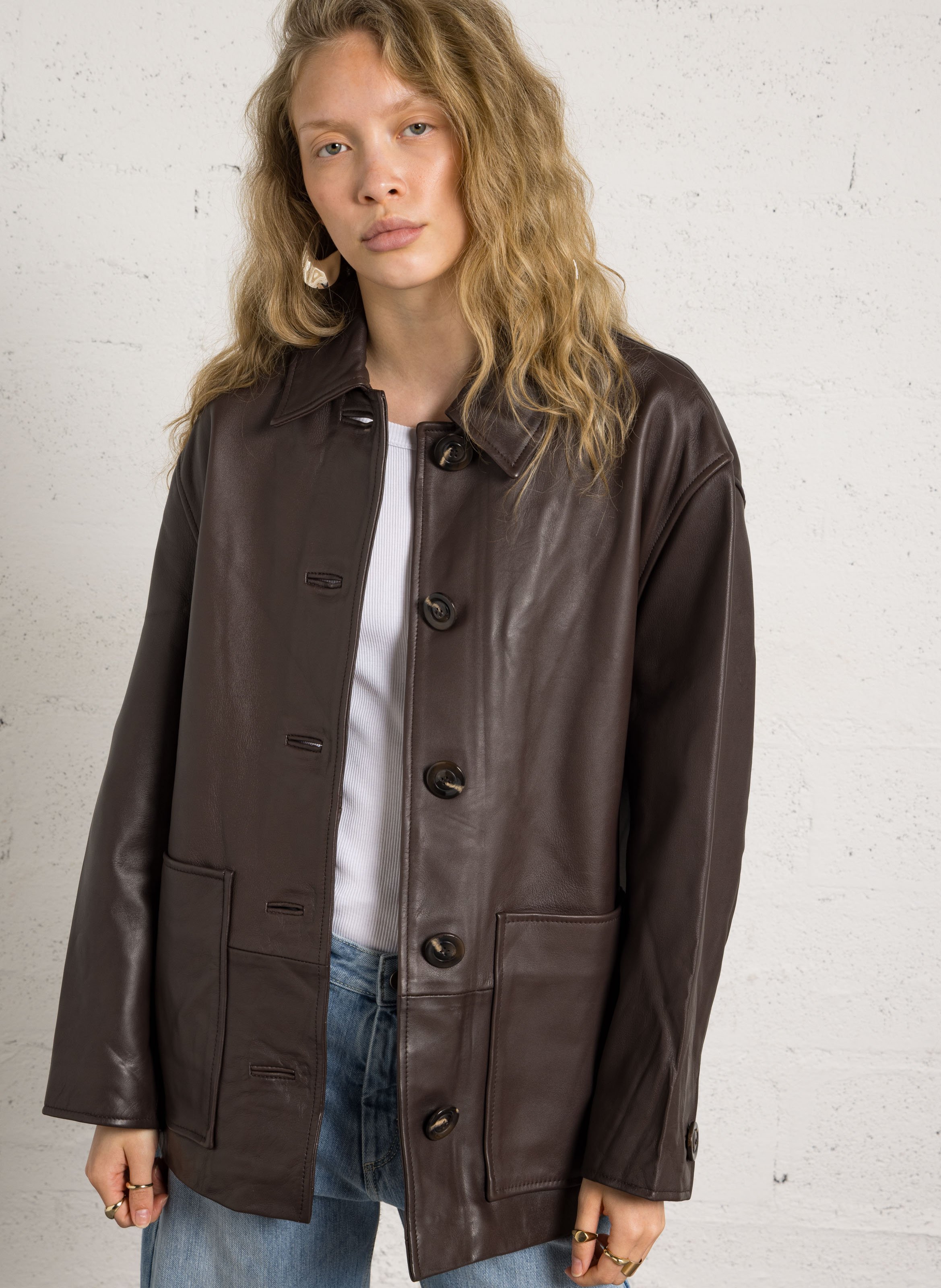 Veste col classique en cuir vincenzo SOEUR Marron