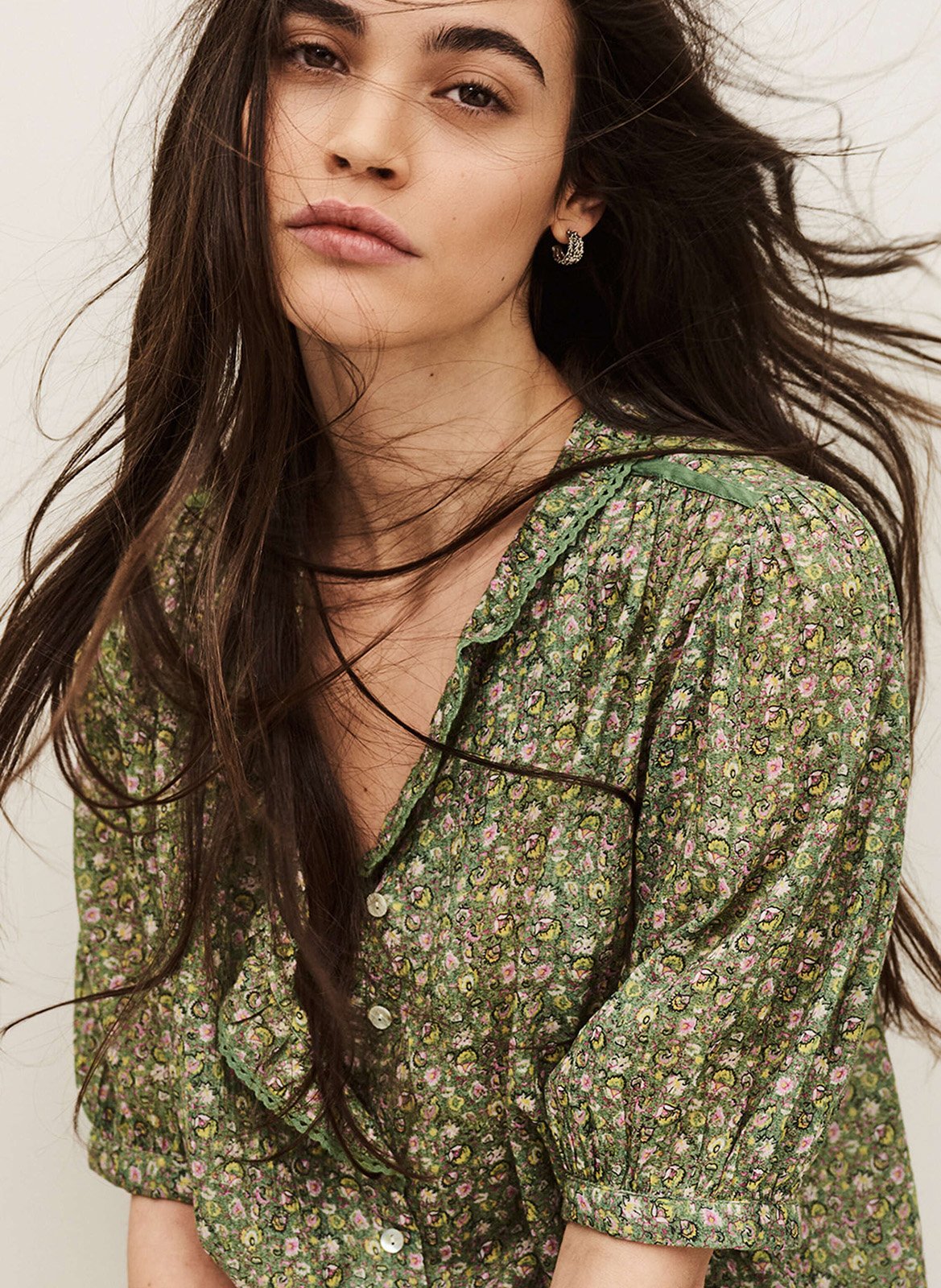 Chemise col v en coton physalys Vert