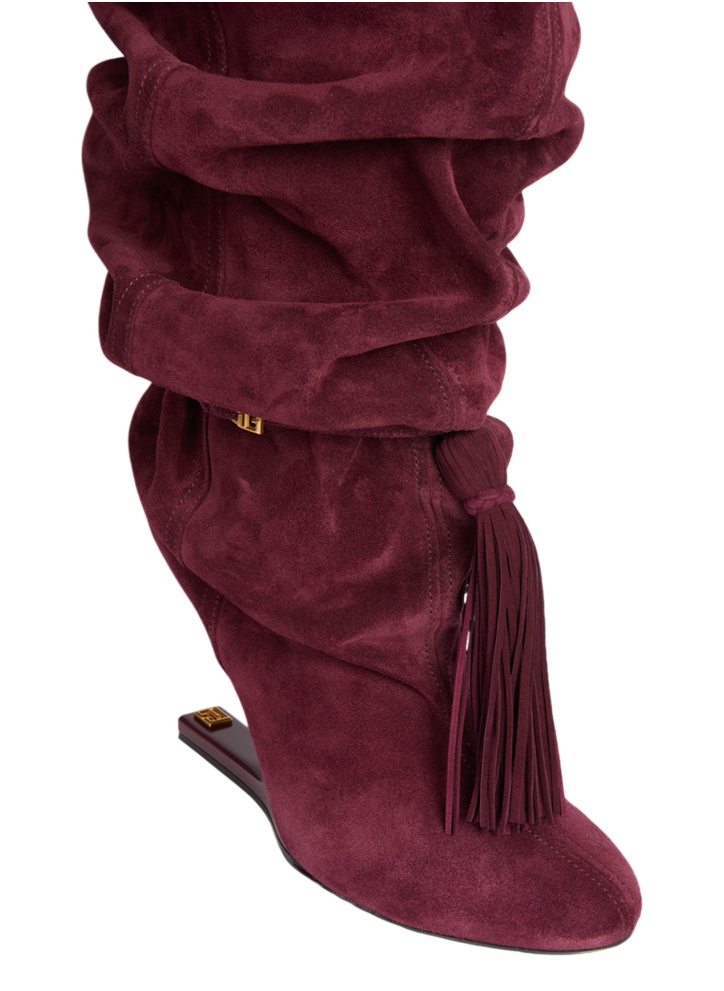 Cuissardes no wedge à pompon en cuir suédé BALMAIN Rouge