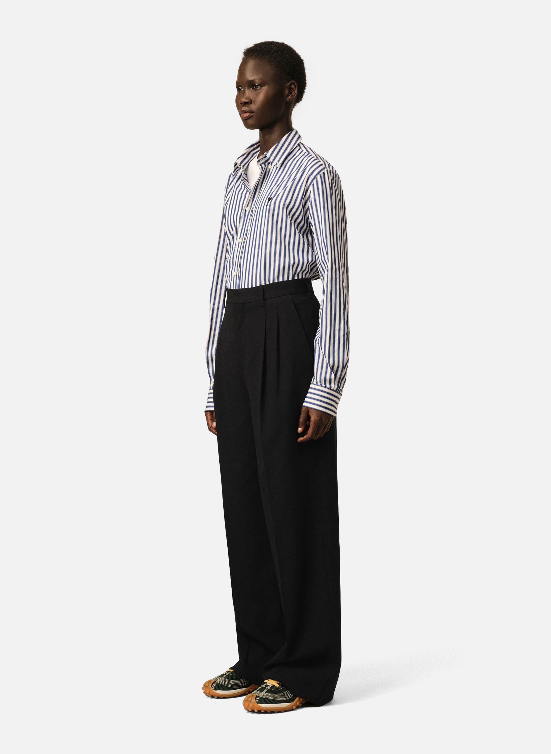 Pantalon coupe wide taille haute en laine AMI PARIS Noir
