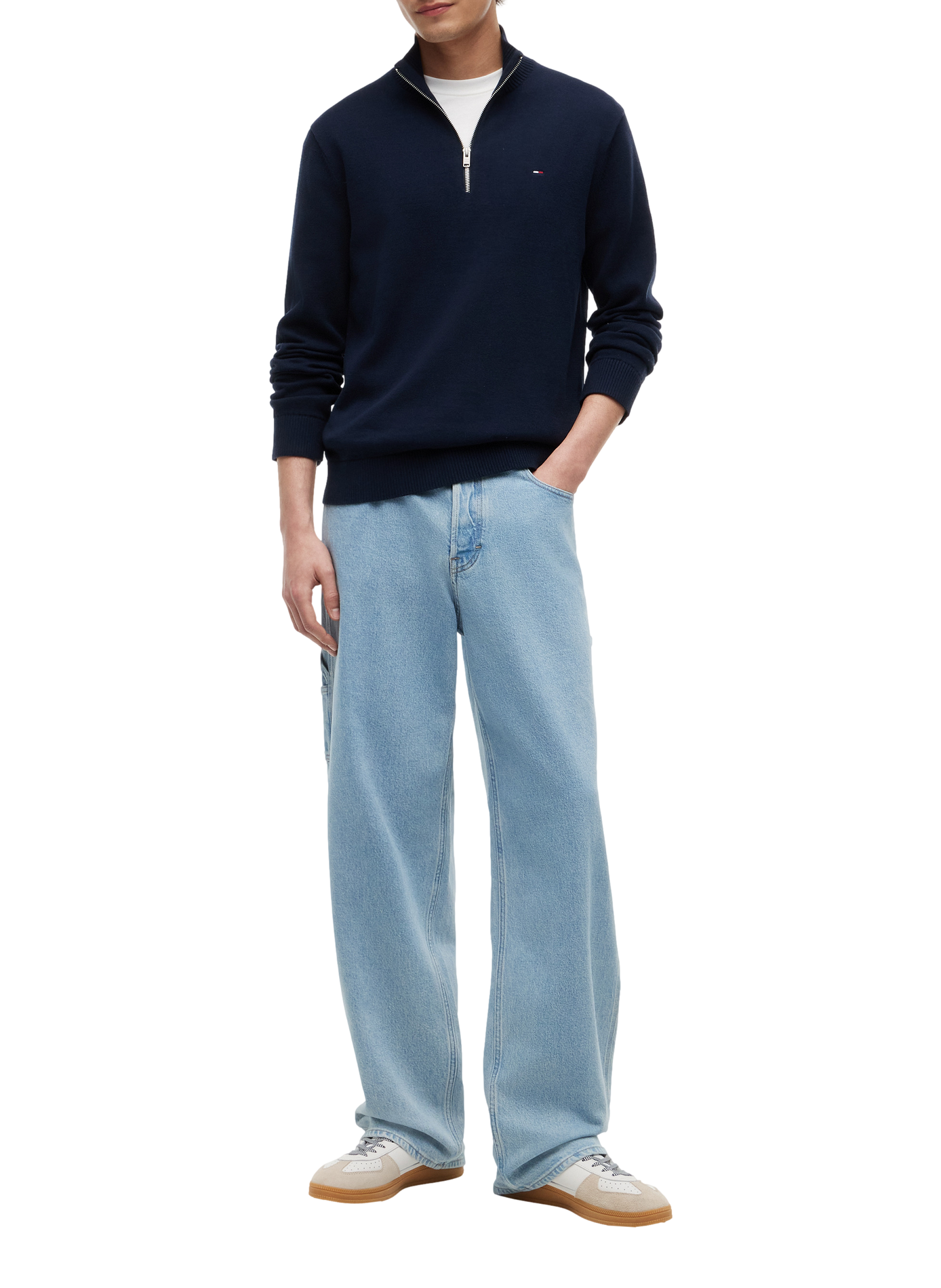 Lightweight slim fit cotton zip-up sweater TOMMY HILFIGER Blue