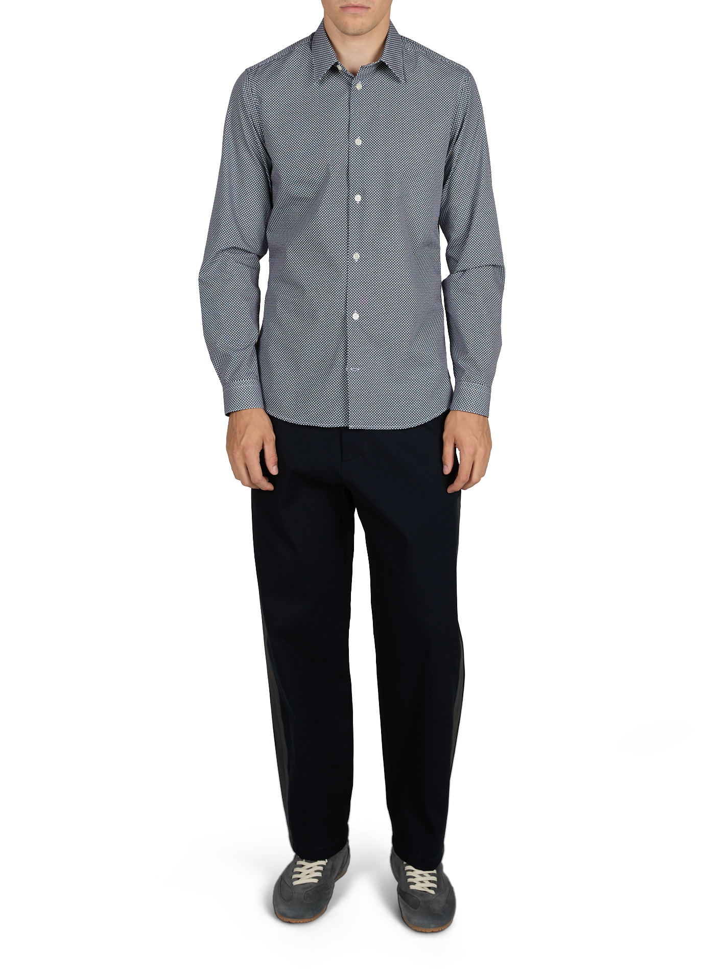 Slim-fit overhemd met klassieke kraag van bedrukt katoen. AU PRINTEMPS PARIS Blauw