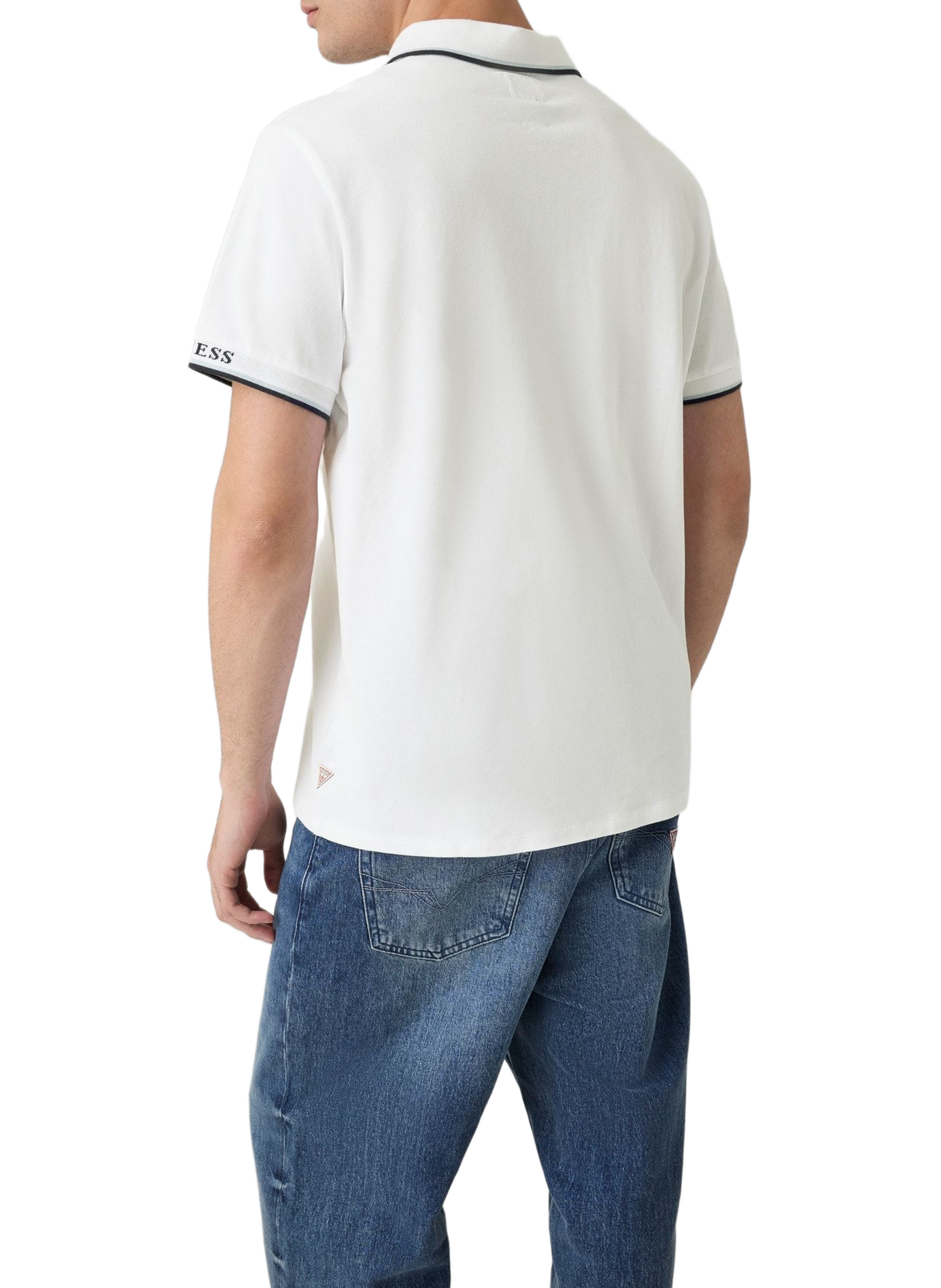 Plain polo with striped logo border in mixed cotton GUESS White
