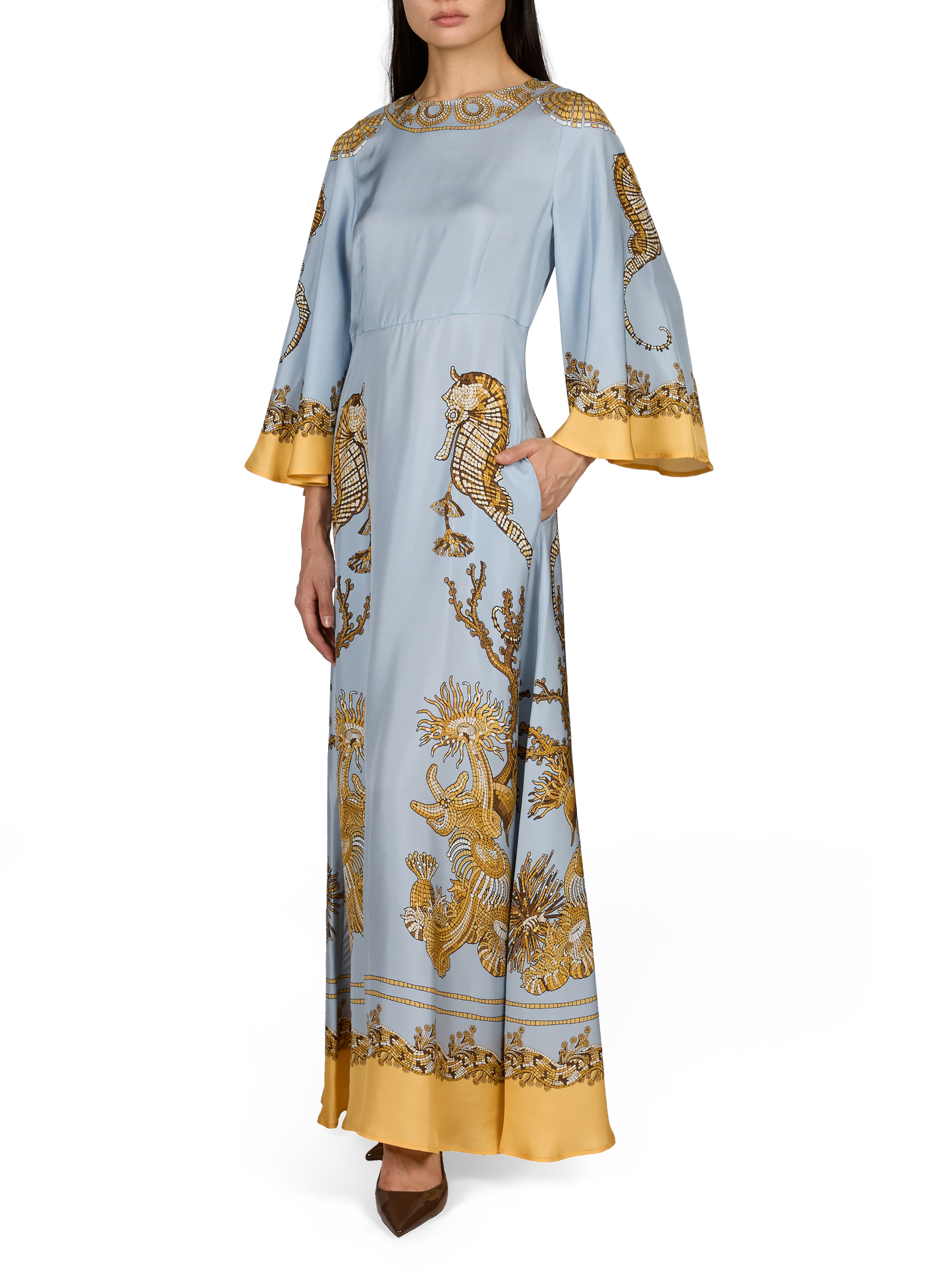 Robe longue SORELLA en soie LA DOUBLEJ Bleu