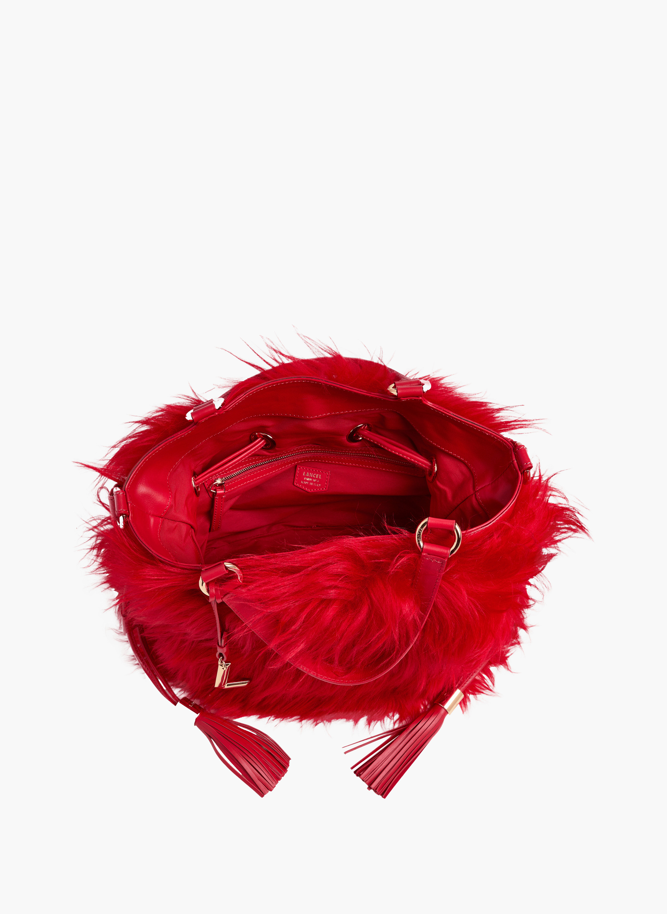 Sac seau premier flirt de lancel en animation 150y fourrure : fourrure & cuir de vachette lisse LANCEL Rouge