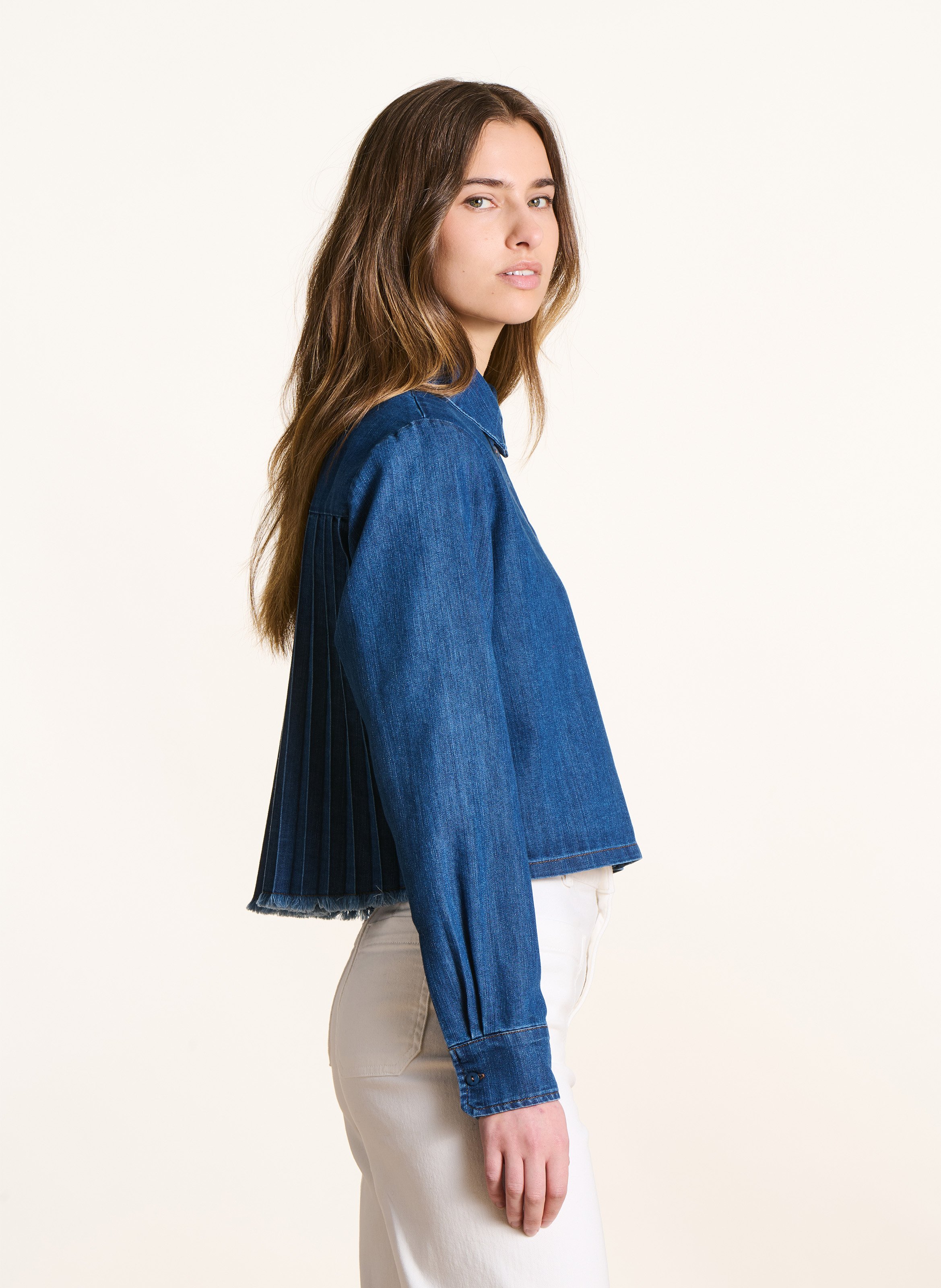 Kort, ruimvallend denimoverhemd LA FEE MARABOUTEE Blauw