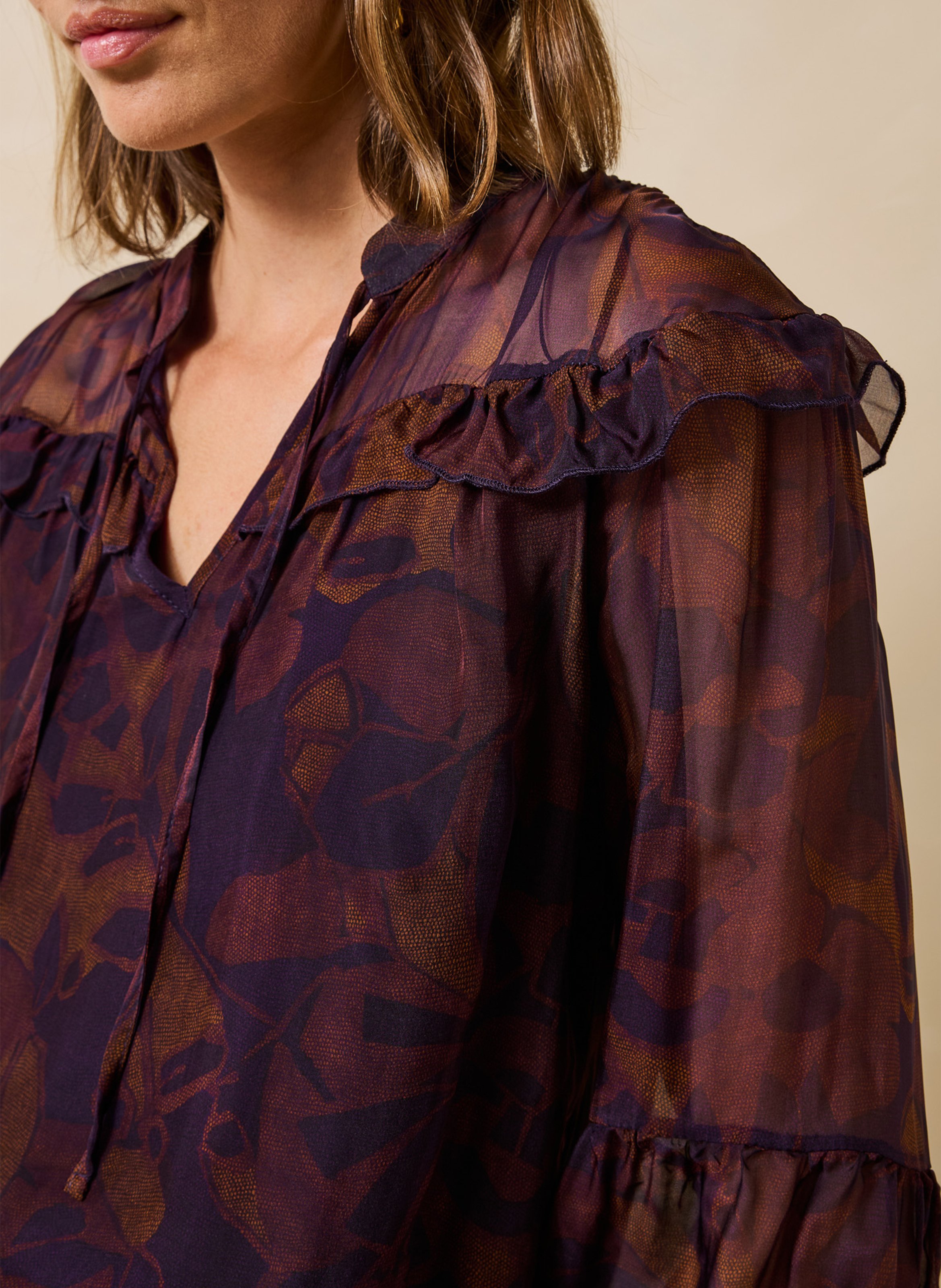 Blouse met Tunesische hals, print en ruches LA FEE MARABOUTEE Veelkleurig