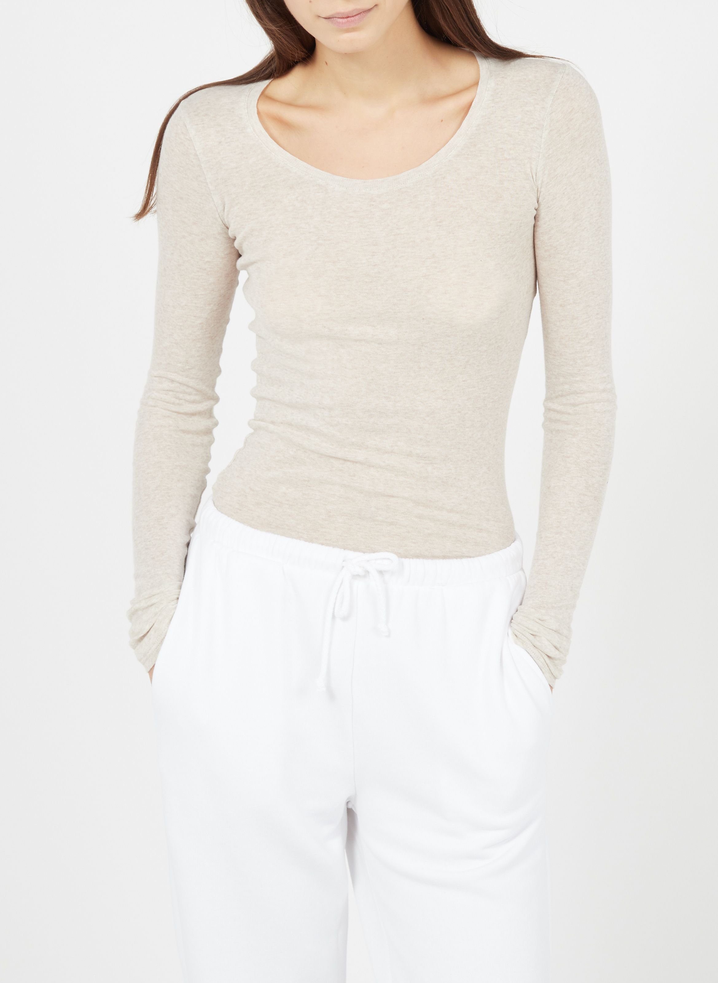 Tee-shirt moulant à col rond en coton massachusetts AMERICAN VINTAGE Beige