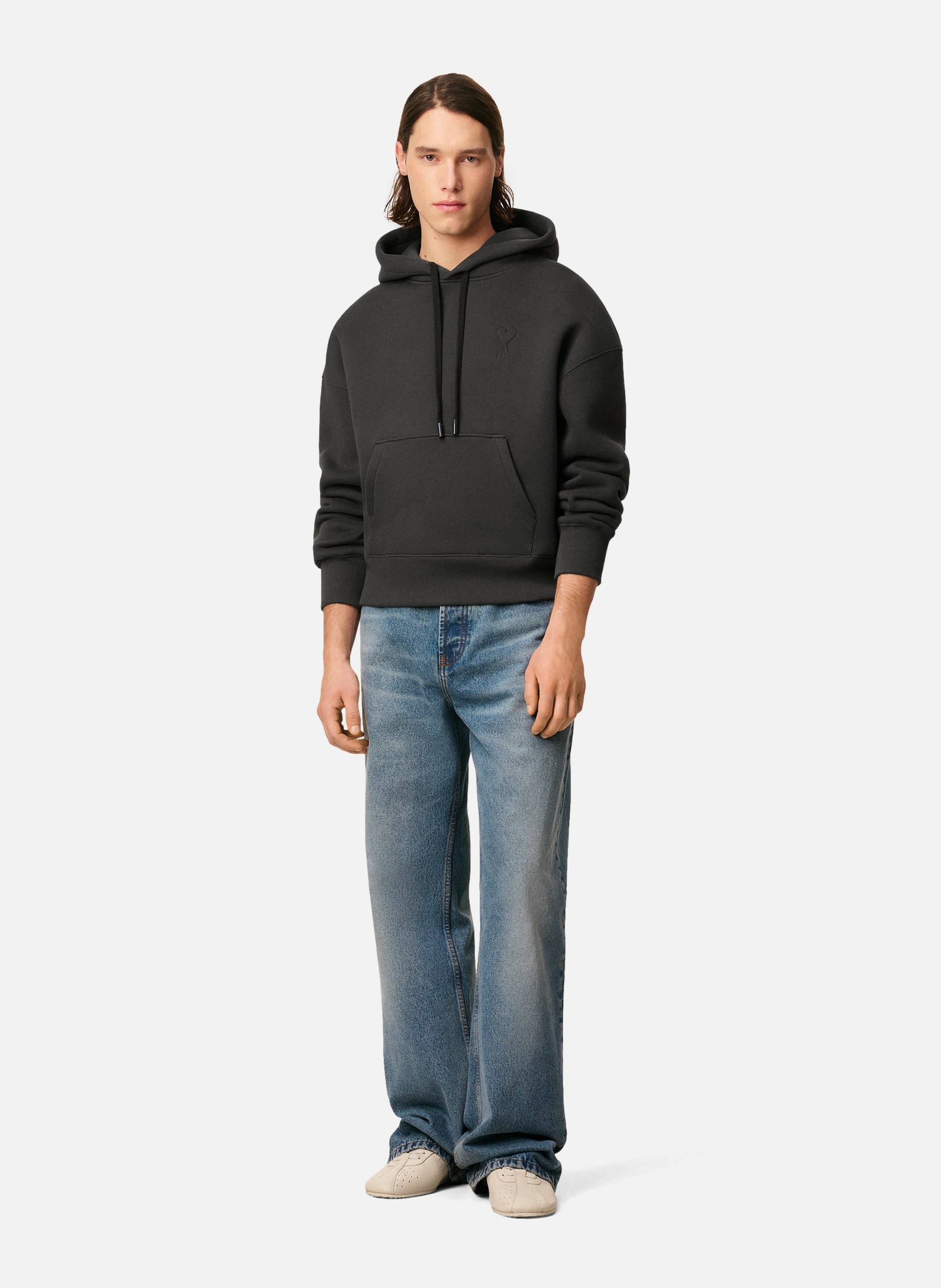 Hoodie ami de coeur embossé unisexe en coton AMI PARIS Gris