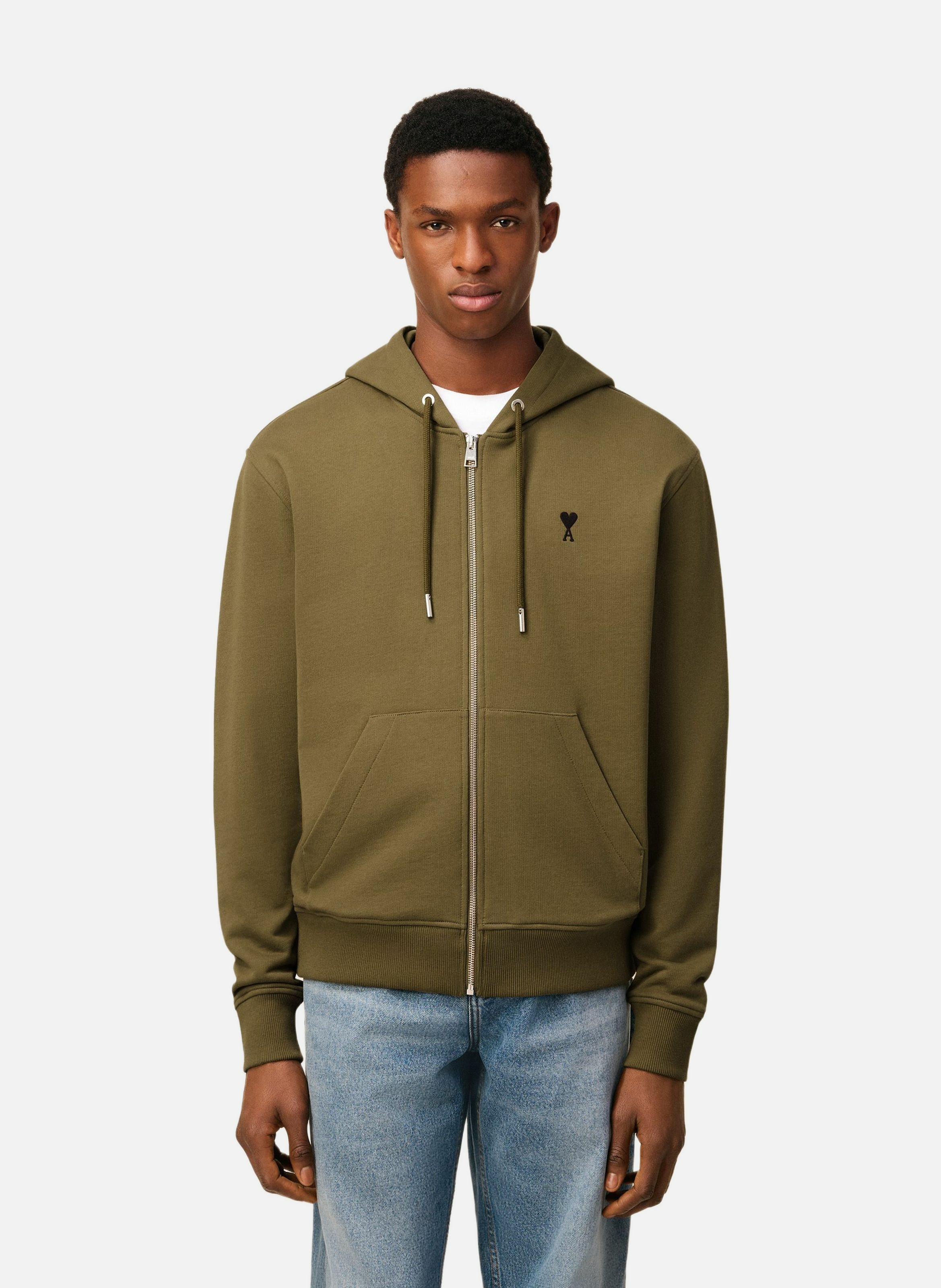 Hoodie zippé ami de coeur en coton AMI PARIS Vert
