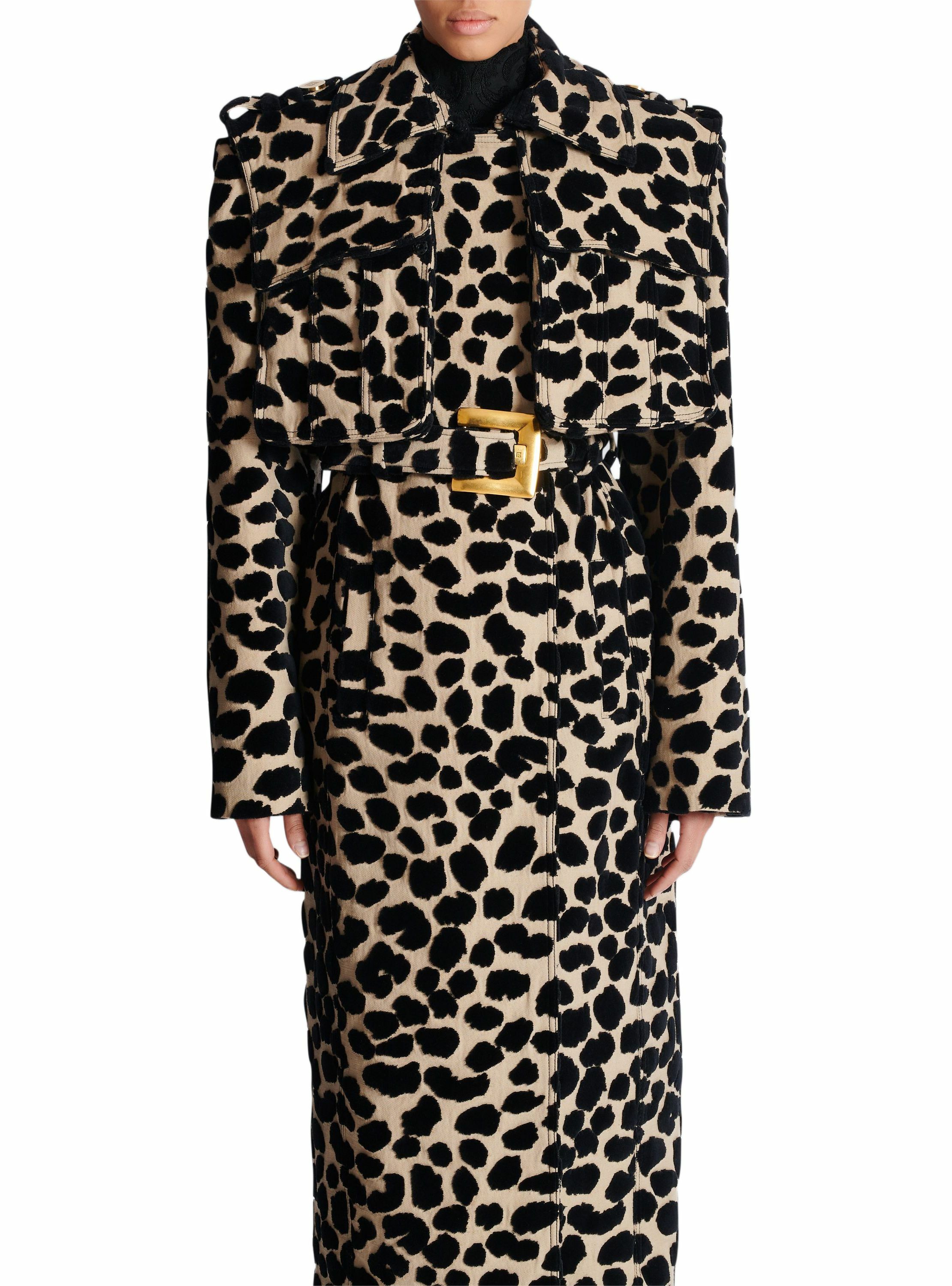 Trench ceinturé en jacquard motif léopard BALMAIN Noir