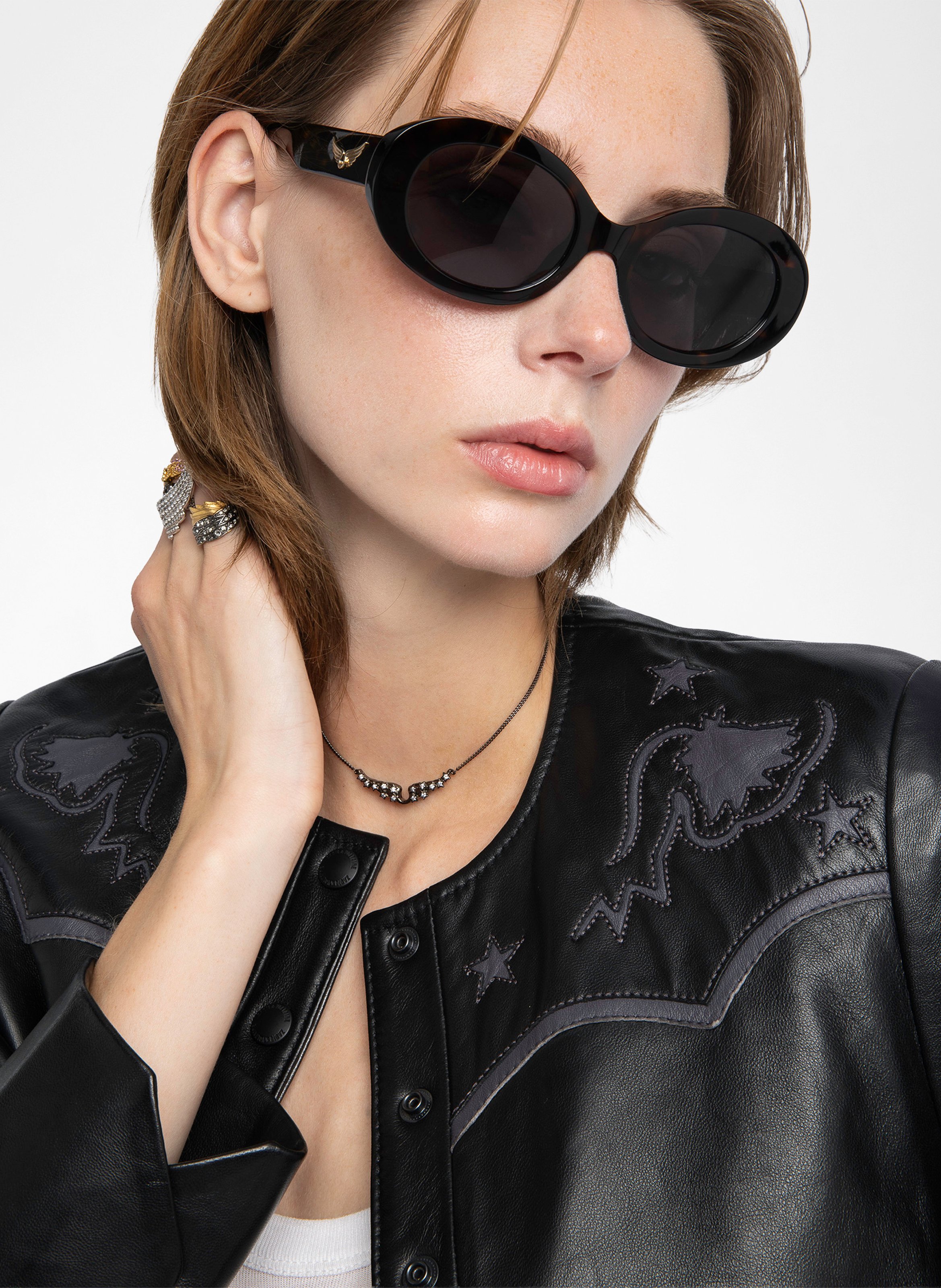 Blouson col rond en cuir luxi ZADIG&VOLTAIRE Noir