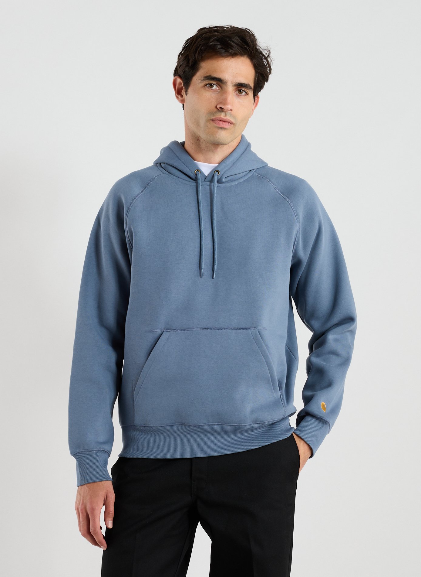 CARHARTT WIP Solid color hooded sweatshirt in blended cotton. Blue