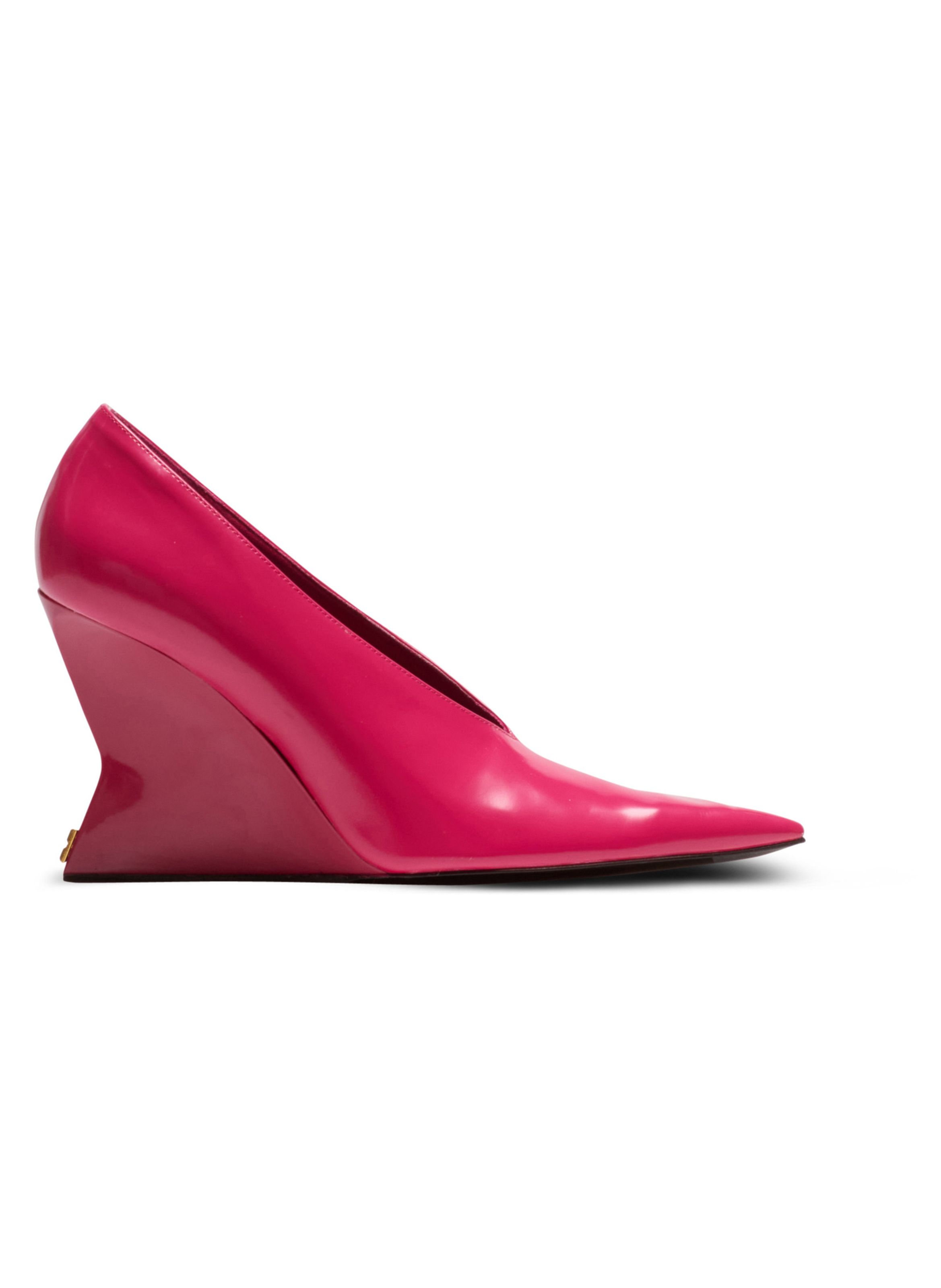 Escarpins wedge en cuir d’agneau brillant BALMAIN Rose