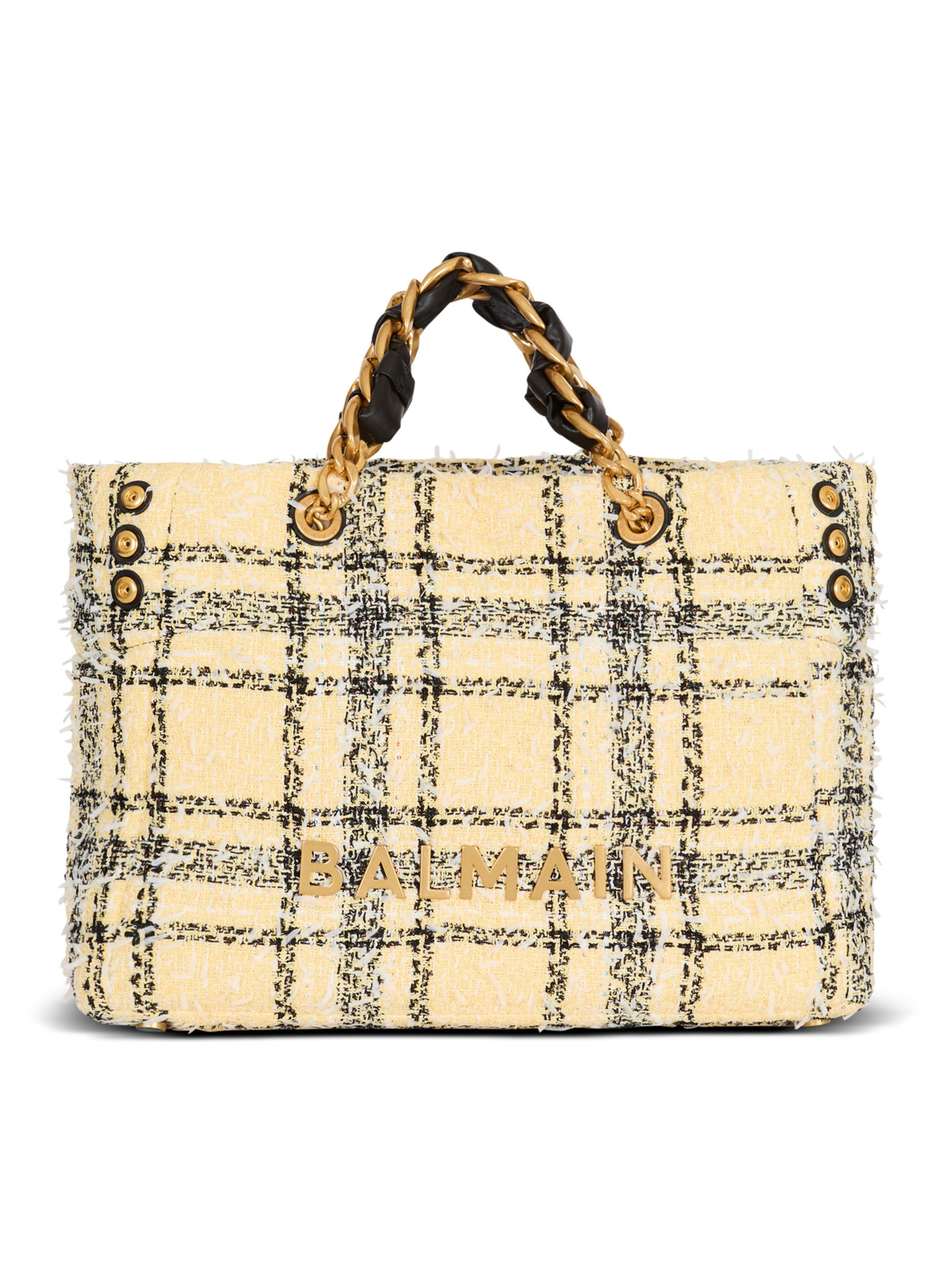 Sac cabas 1945 en tweed tartan BALMAIN Jaune