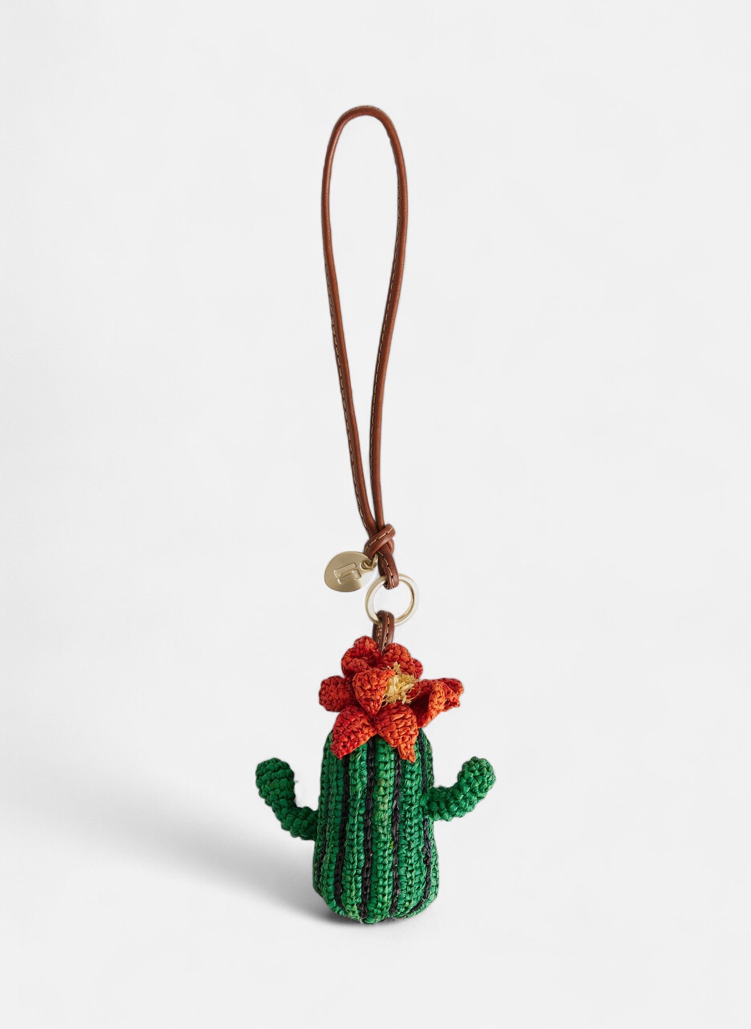 Bijou de sac cactus en raphia naturel et cuir lisse végétal LE TANNEUR Orange