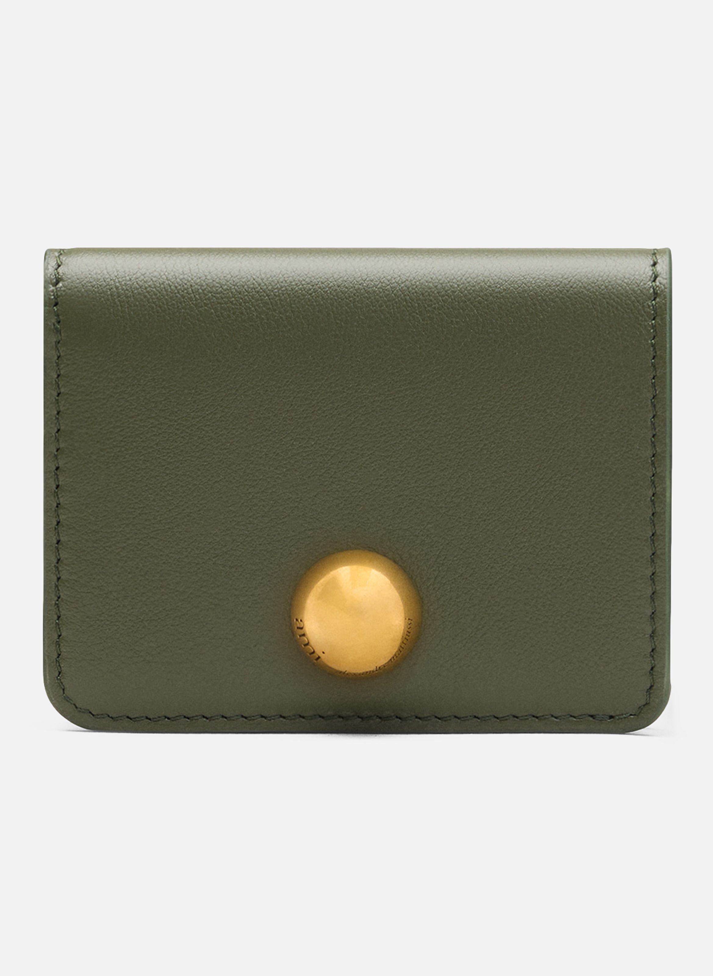 Portefeuille plié carrousel unisexe en cuir de veau  Kaki fonce