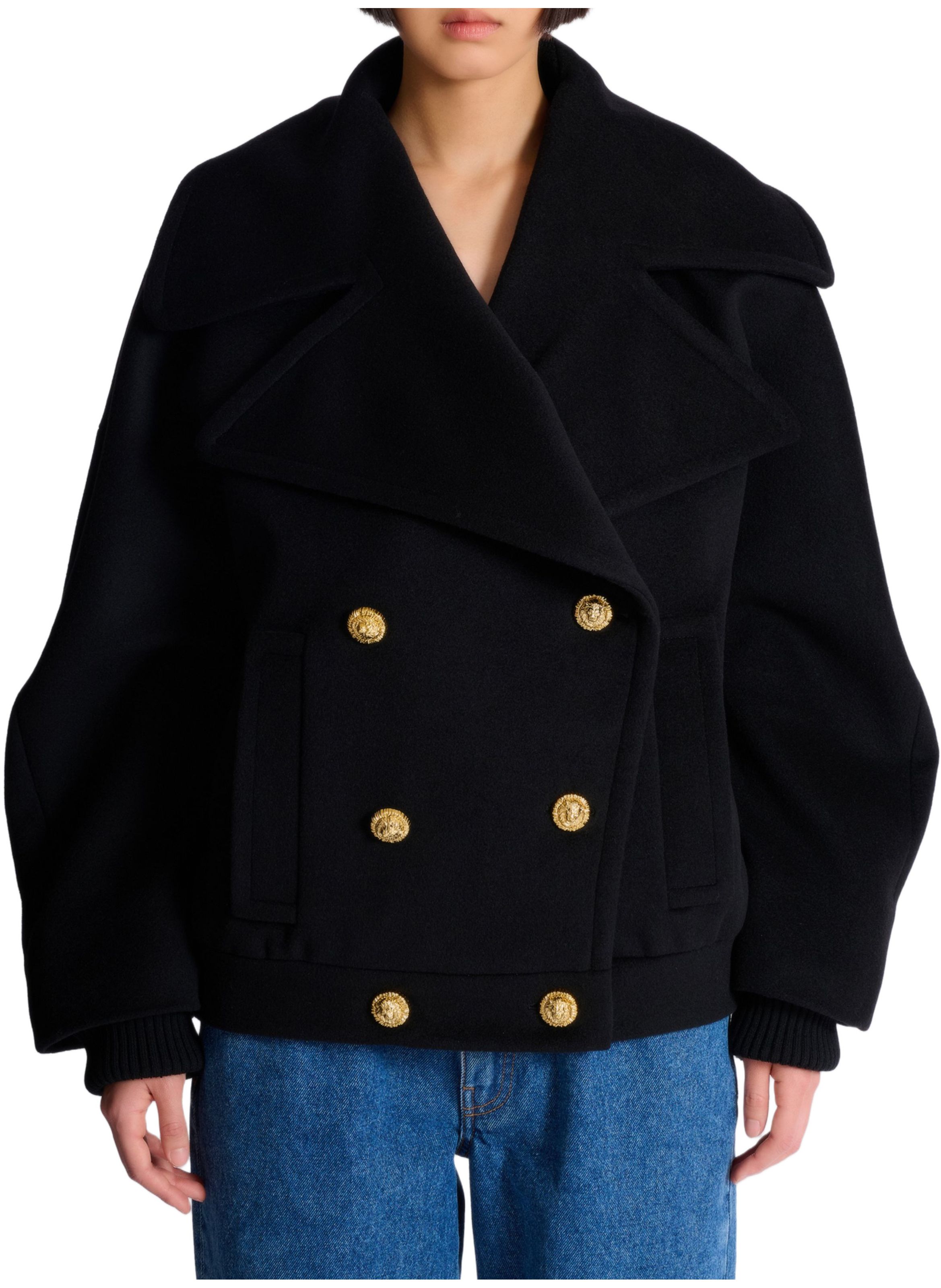 Caban 4 boutons en laine BALMAIN Noir