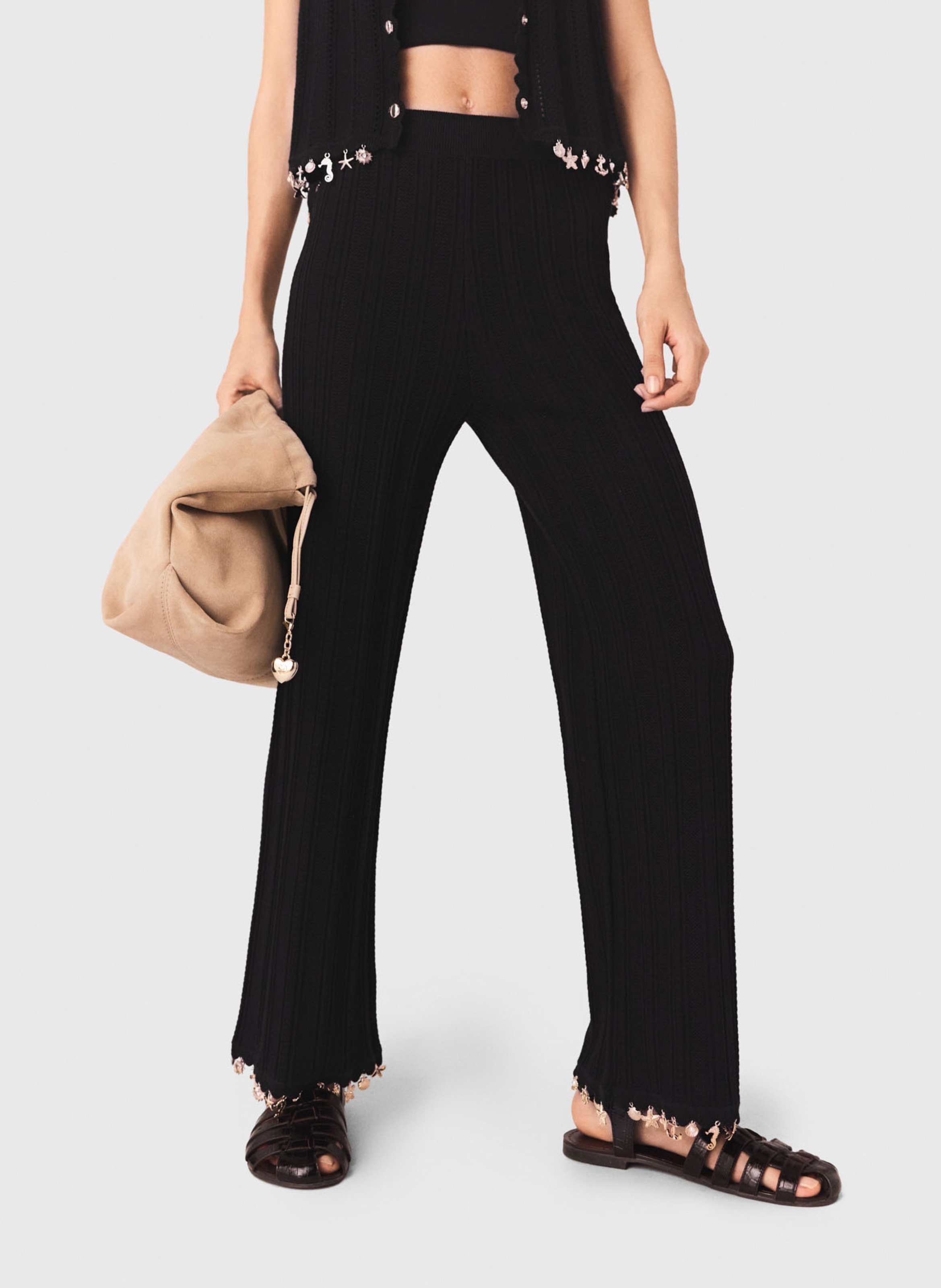 Pantalon large côtelé en coton mélangé MAJE Noir