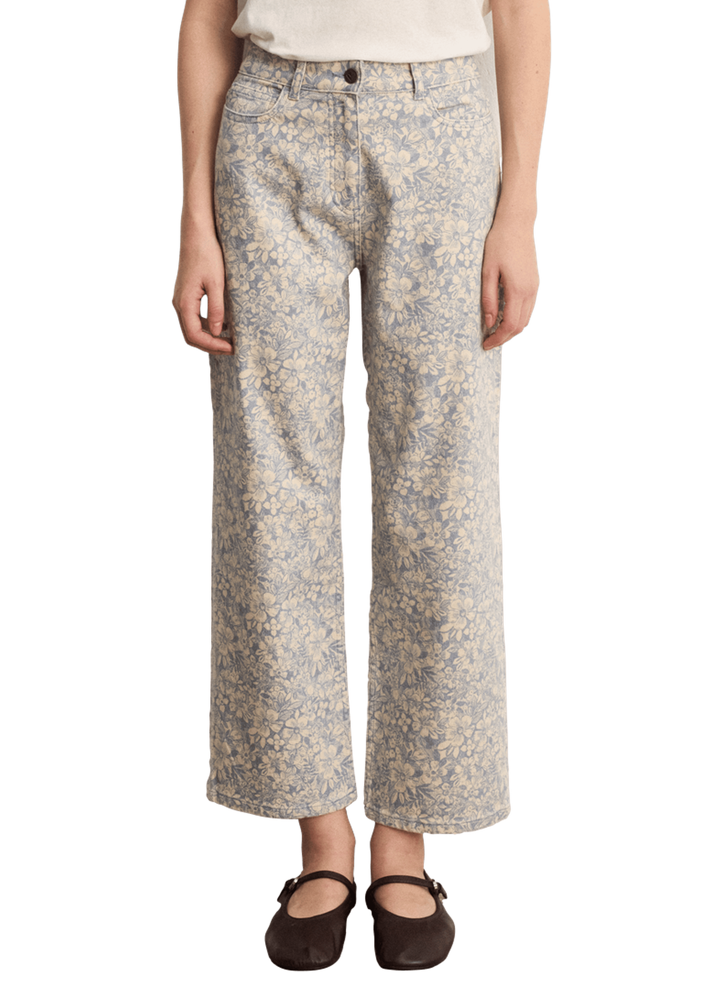 Jean droit à fleurs - bahiya PABLO Bleu