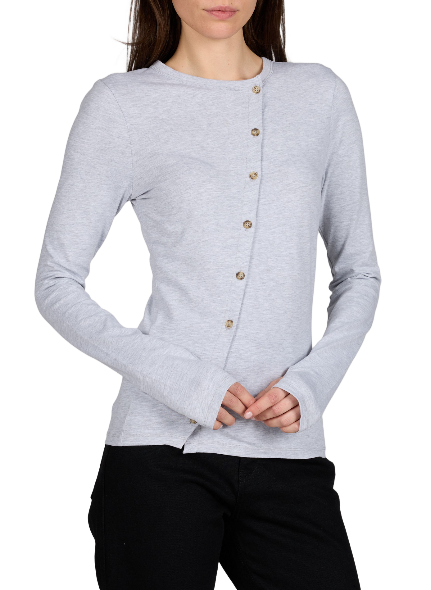 Top à boutons en coton mélangé TOPSHOP Gris