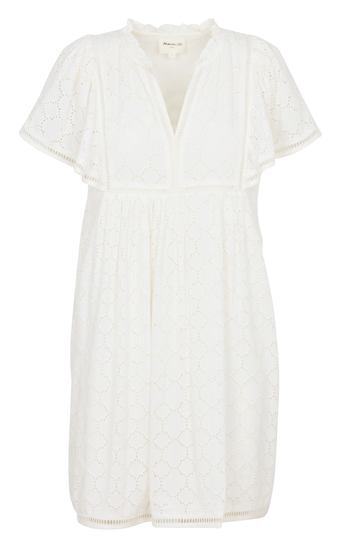 Robe col tunisien brodée beige MAISON 123 Blanc