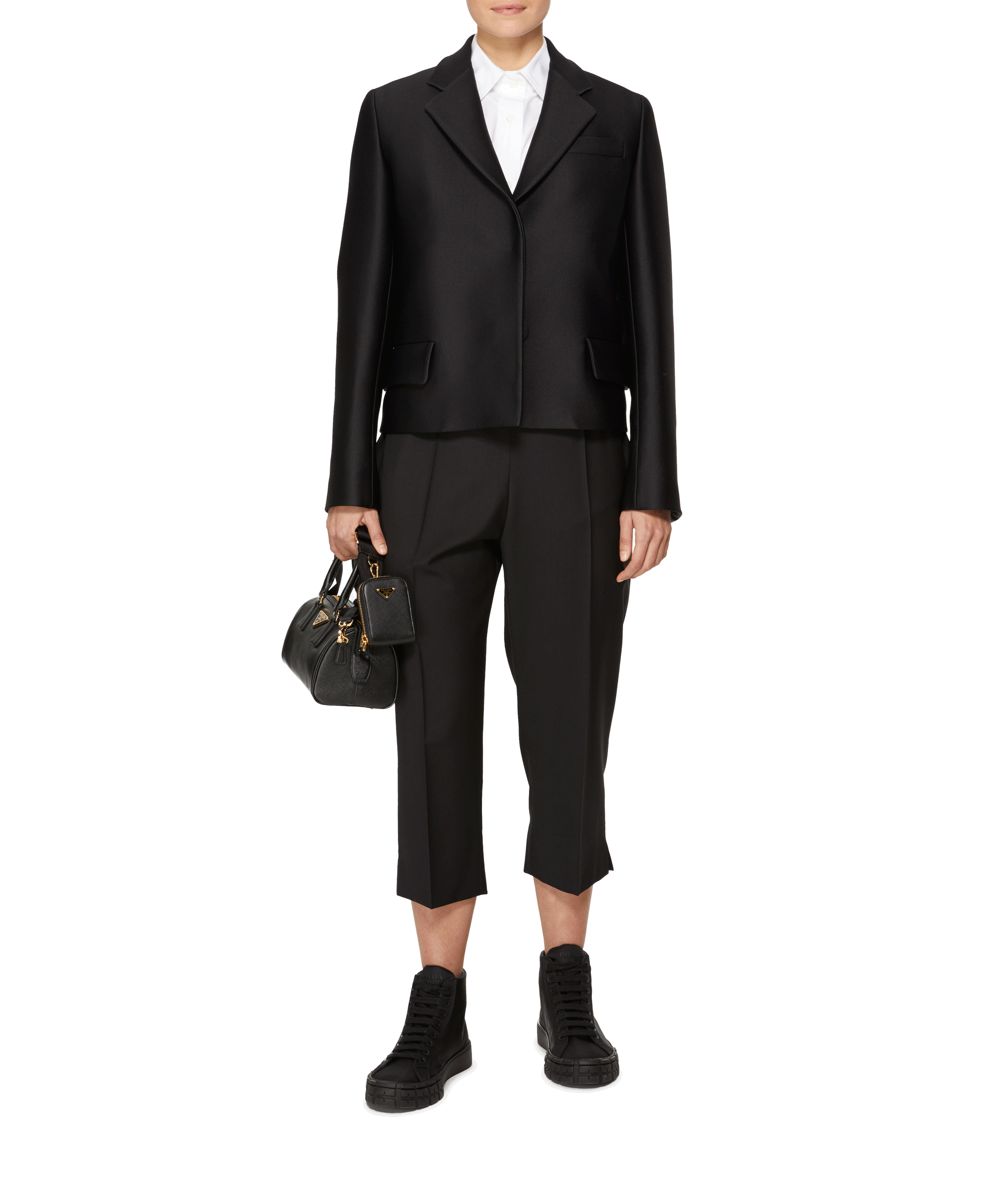 Black straight-fit jacket in woven fabric PRADA Black