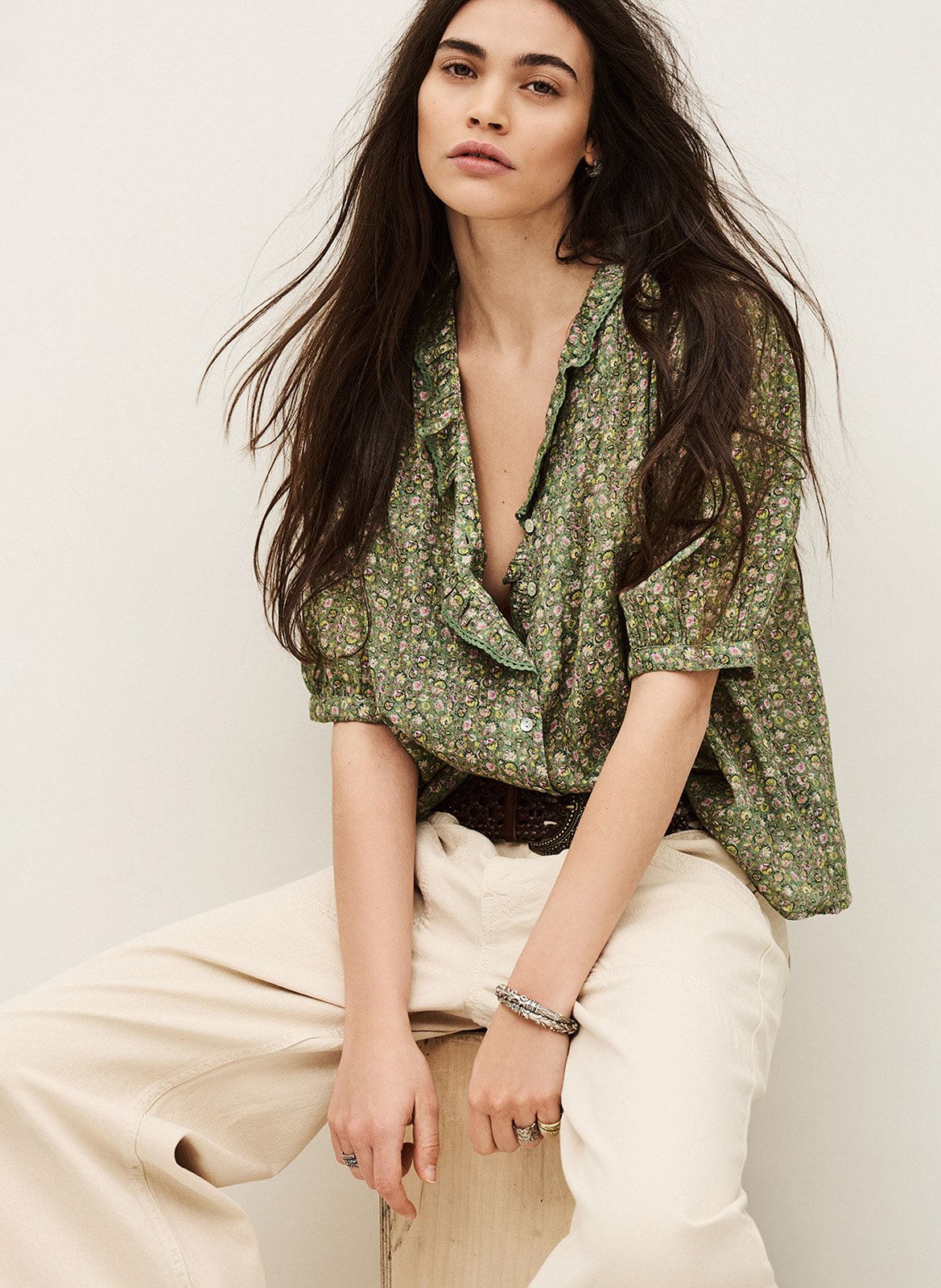 Chemise col v en coton physalys Vert