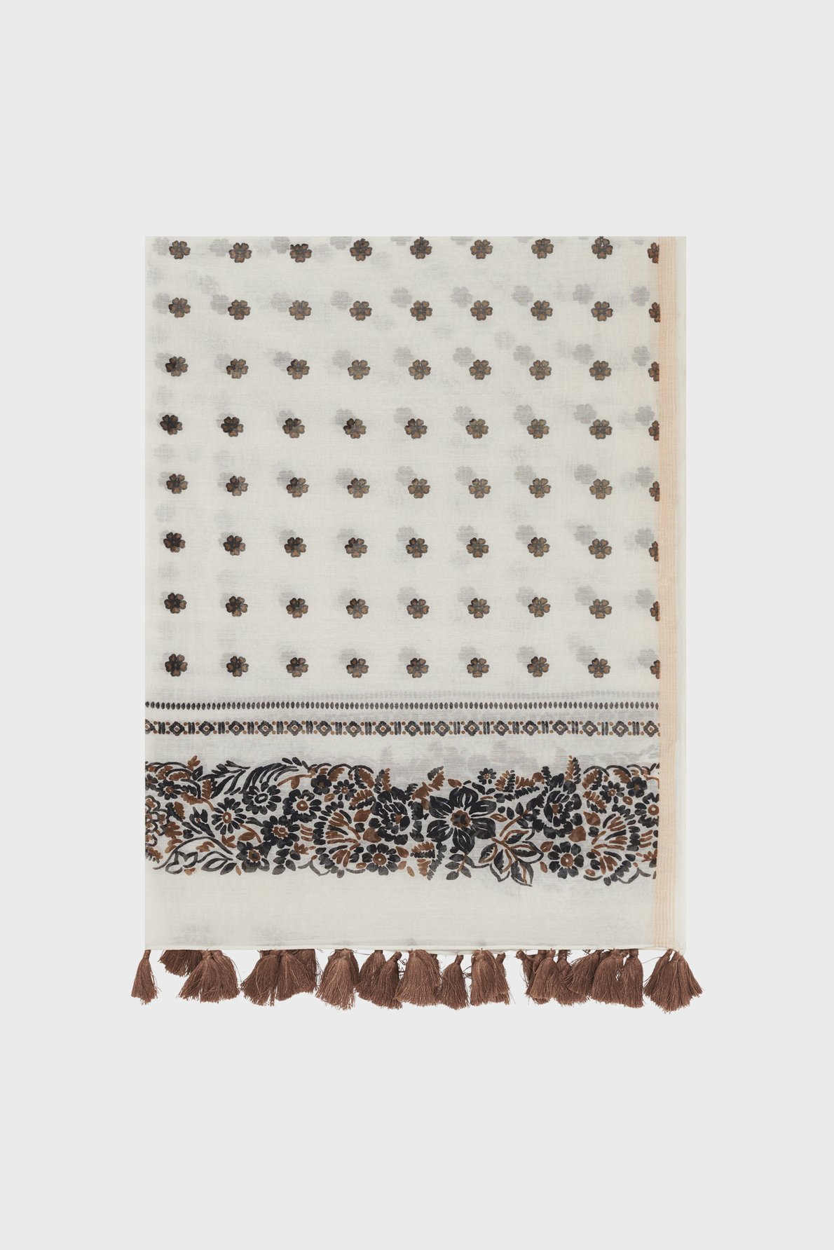 Etole à pompons en coton et soie - daphne Beige